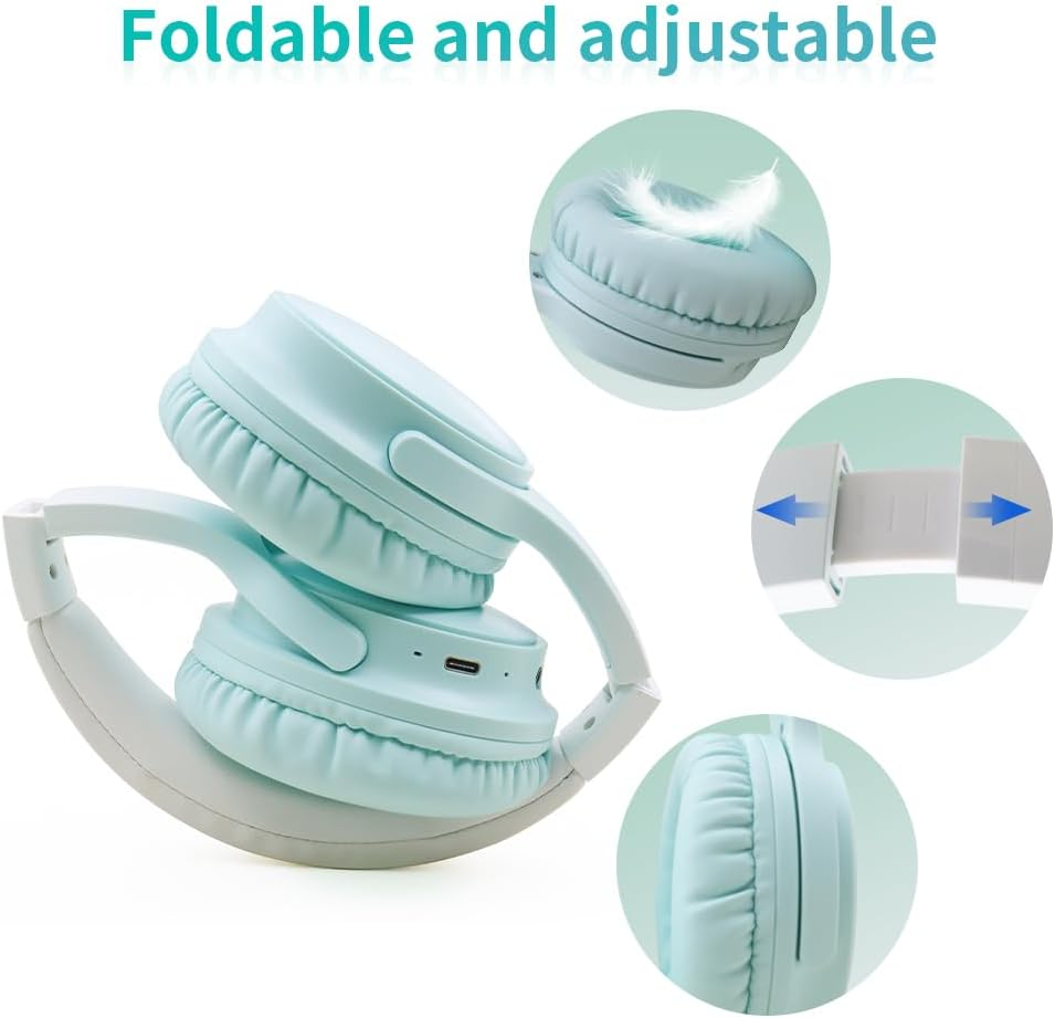 Slub Wireless Headphones over Ear, Foldable Bluetooth Headset, HD Stereo Sound, Built-In HD Microphone, 30H Playtime, Suitable for Mobile Phones, Computers, Tvs, Games, Outdoors, Offices (Green) - Purple image number 7