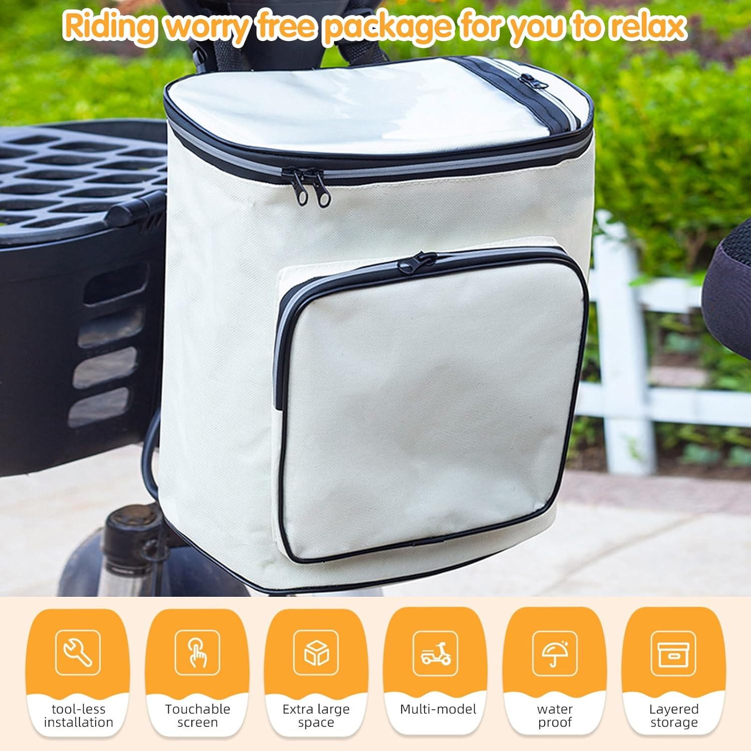 Insulated Bike Cooler Bag with Transparent Phone Pouch - Waterproof Frame Bag for Outdoor Cycling, Hiking, Travel image number 2