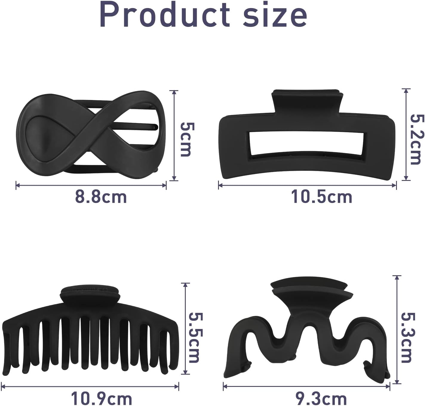 Pack of 4 Hair Clips Black Large Thick Hair Thin Hair Clips Plastic Matte Hair Clip Large Hair Clips Women Strong Large Hair Clip image number 1