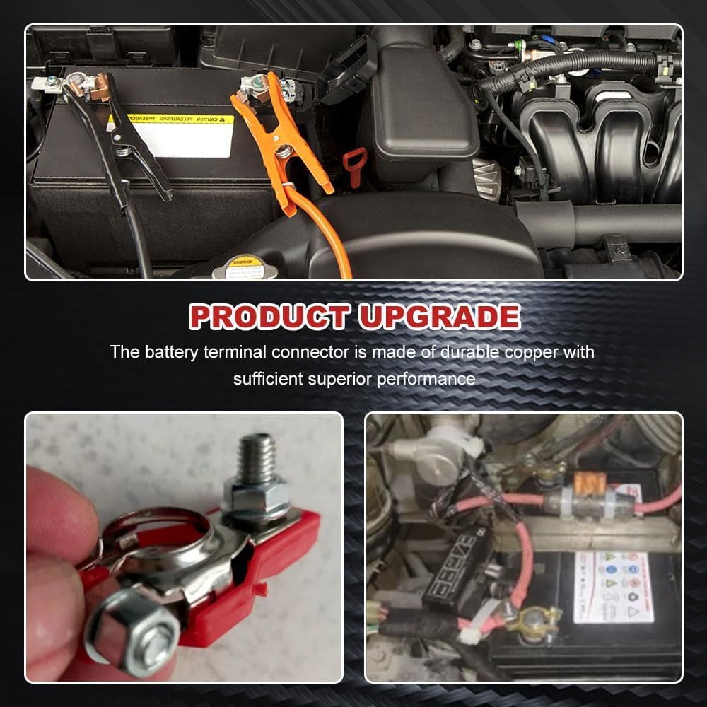 Negative Positive Battery Cable Terminals, 2Pair Battery Terminals Car Battery Cable Terminal Clamps Connectors,Battery Terminal Connectors Universal Battery Cable Ends Top Post Car Battery Clamps image number 1