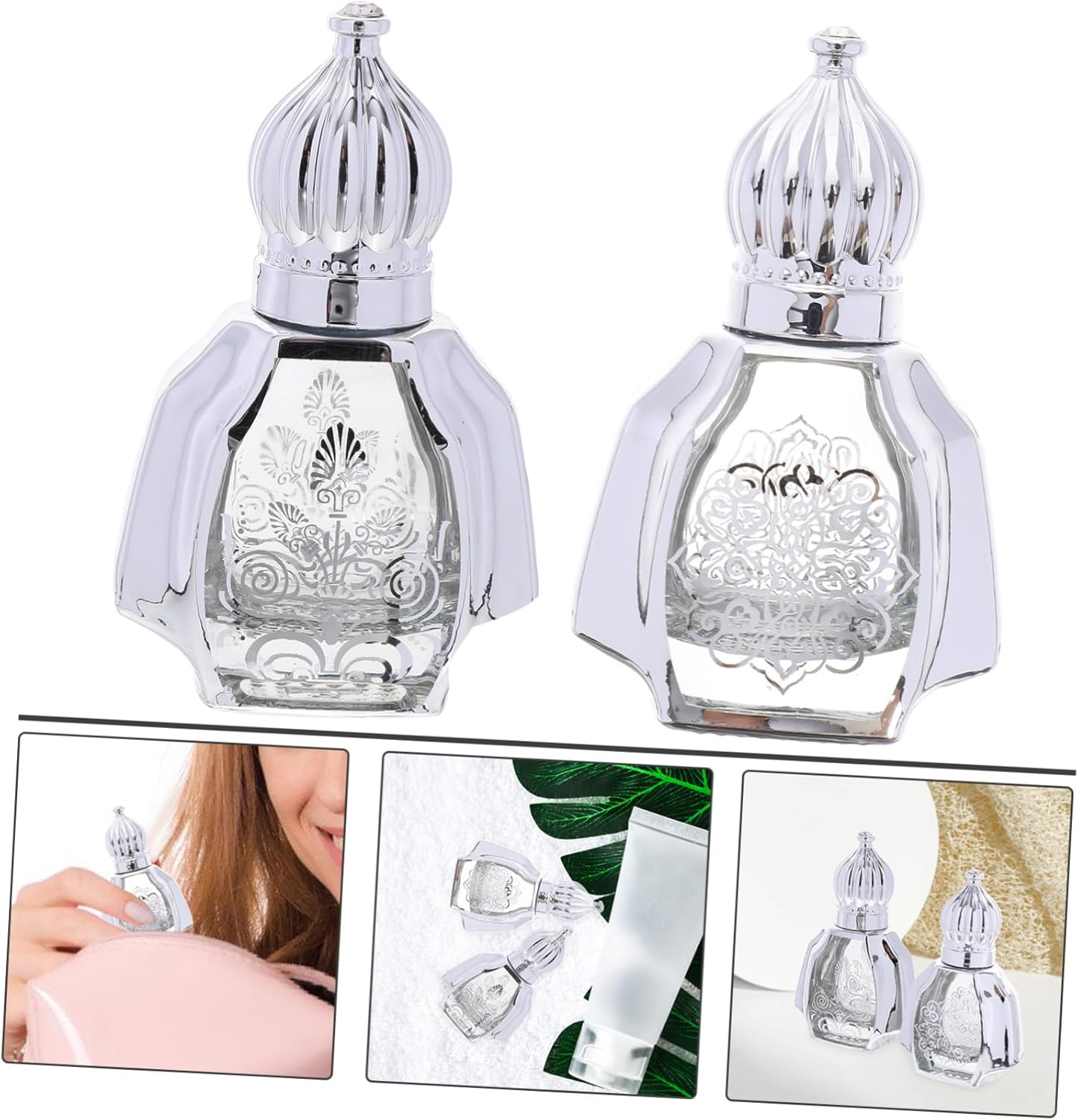 Aroma Roller Bottles 10Ml Glass Portable Perfume Supply Bottles with Silver Cap 2Pcs for Travel and Personal Use image number 4