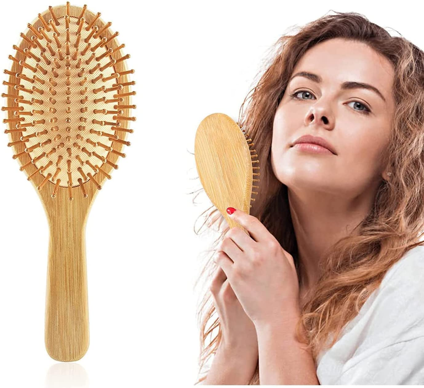 Wooden Hair Brush with Air Cushion Combs for Scalp Massage Anti-Static, No Hair Tangle image number 2