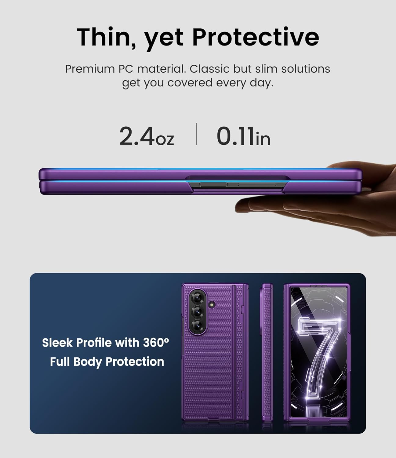 For Samsung Galaxy Z Fold 7 Slim Case with Stand, Glass Screen Protector, Full Hinge Protection, Thin & Rugged, Shockproof Protective Phone Case Cover for Samsung Galaxy Z Fold7 2025, Purple image number 3