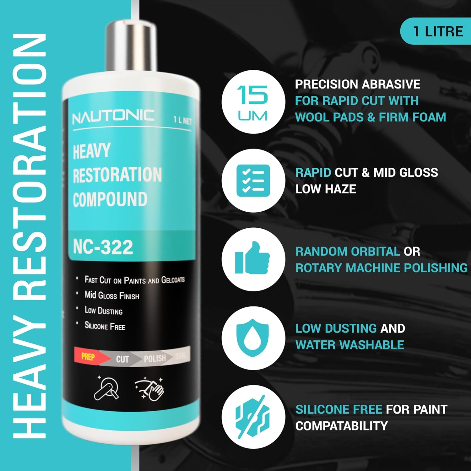 Heavy Restoration Compound NC-322 for Gel Coat, Paint & Acrylic - 1Lt image number 5