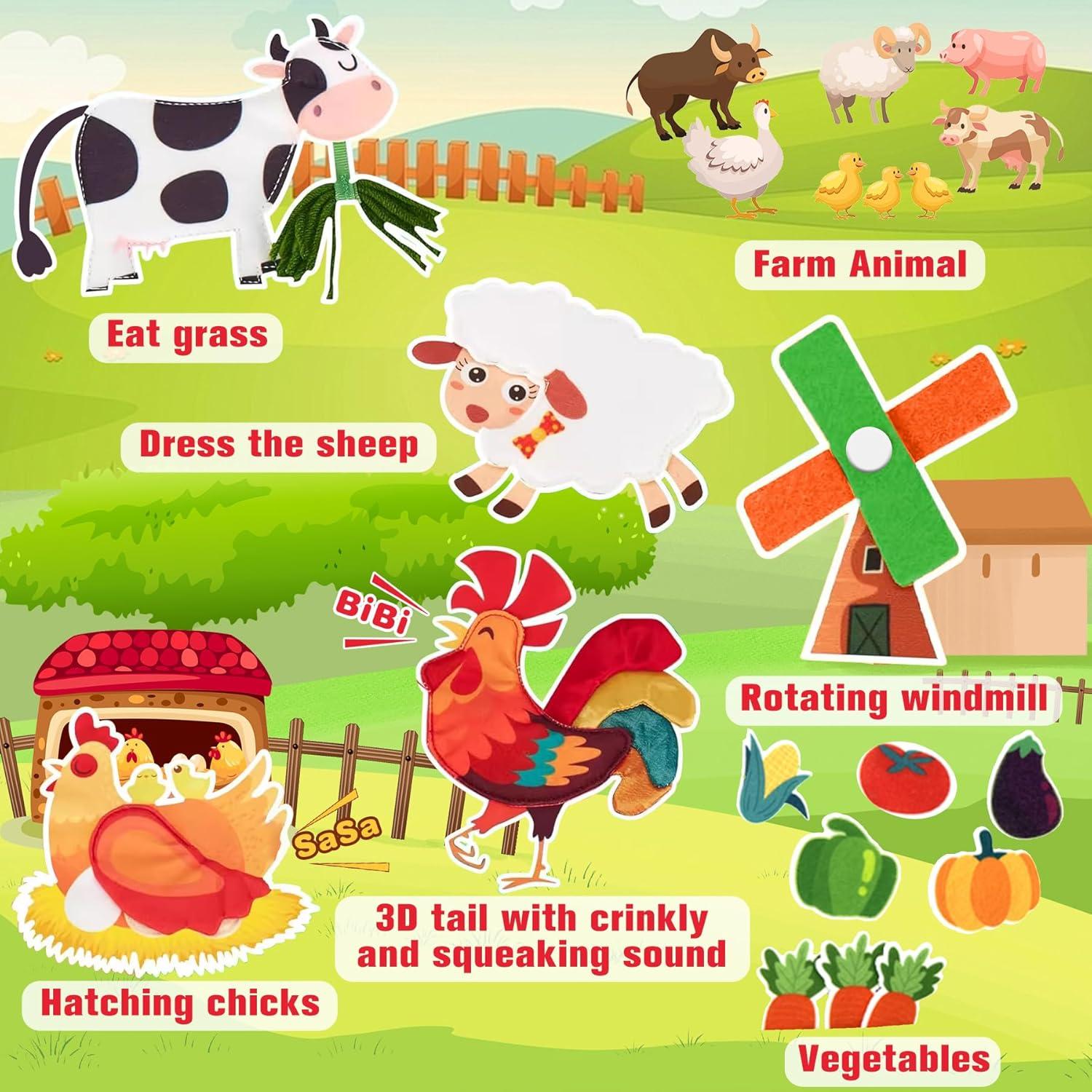 SAYHALO Farm Busy Book for Toddlers 3+, Montessori Toys Busy Board for 3+ Years Old Boys Girls, Travel Toys Quiet Activity Book with Life Skills, Cognition, Sorting, Matching image number 6