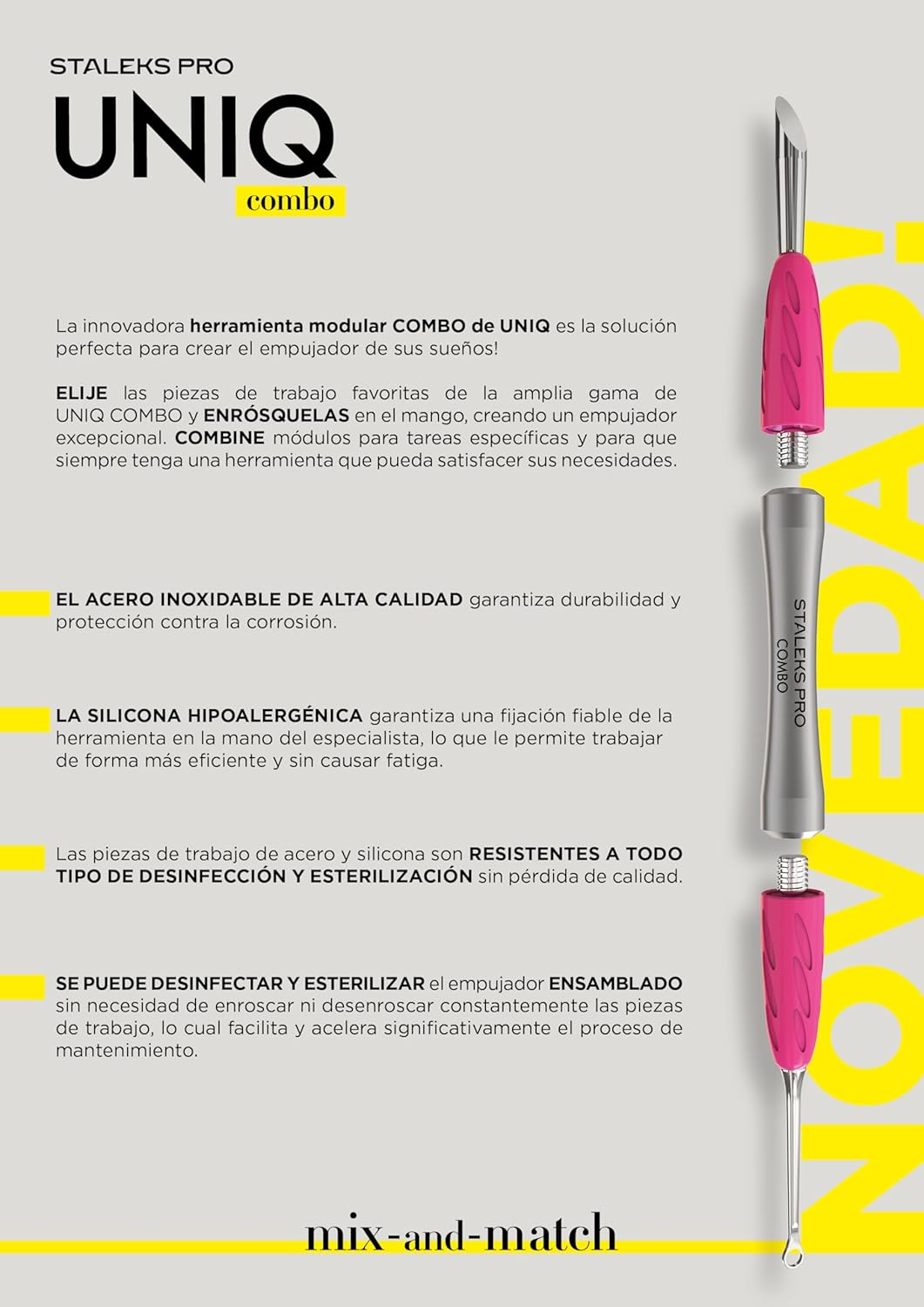 STALEKS PRO by Natury Nails Pusher, Interchangeable Part, Stainless Steel and Silicone, Sterilisable, Manicure and Pedicure, Gummy Combo (UNIQ 19) image number 1