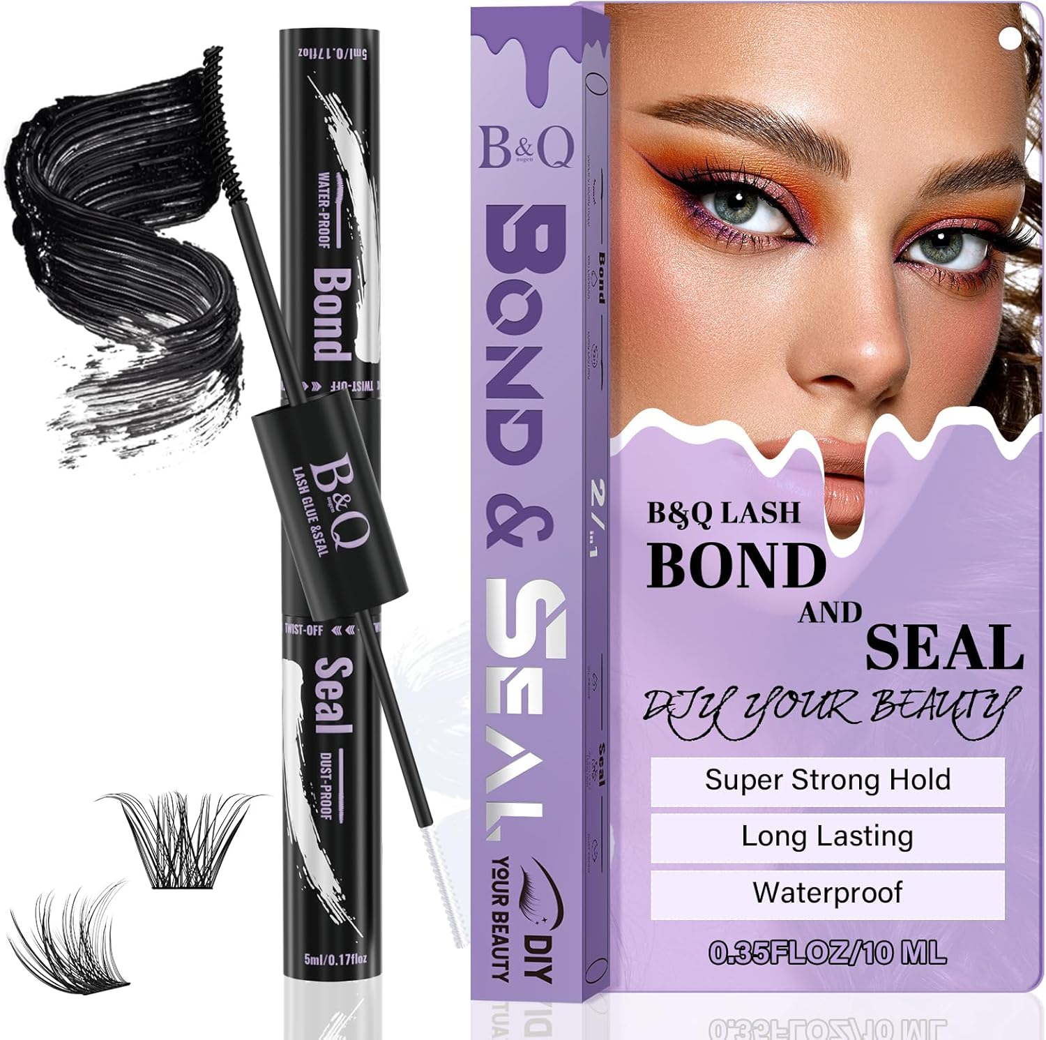 Lash Bond and Seal 10ML Eyelash Bond and Seal Lash Glue for Lash Clusters Black Bond Super Strong Lash Extension Bond and Seal Lasting Bond and Lock 72 Hours(Djst-Black-New)