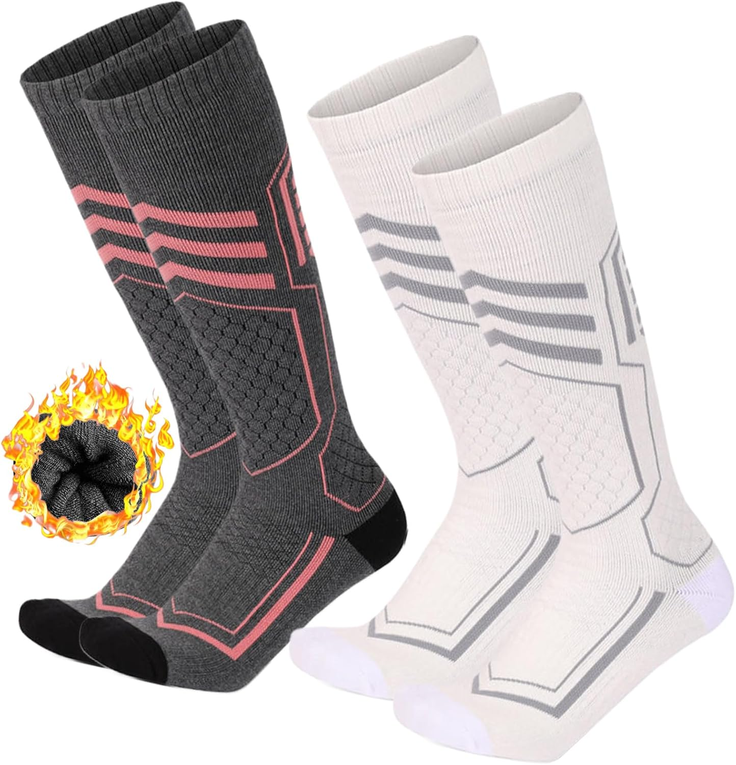 Dress Cici Ski Socks for Winter, Thick Cushioned Knee High for Cold Weather -Unisex (2 Pairs)