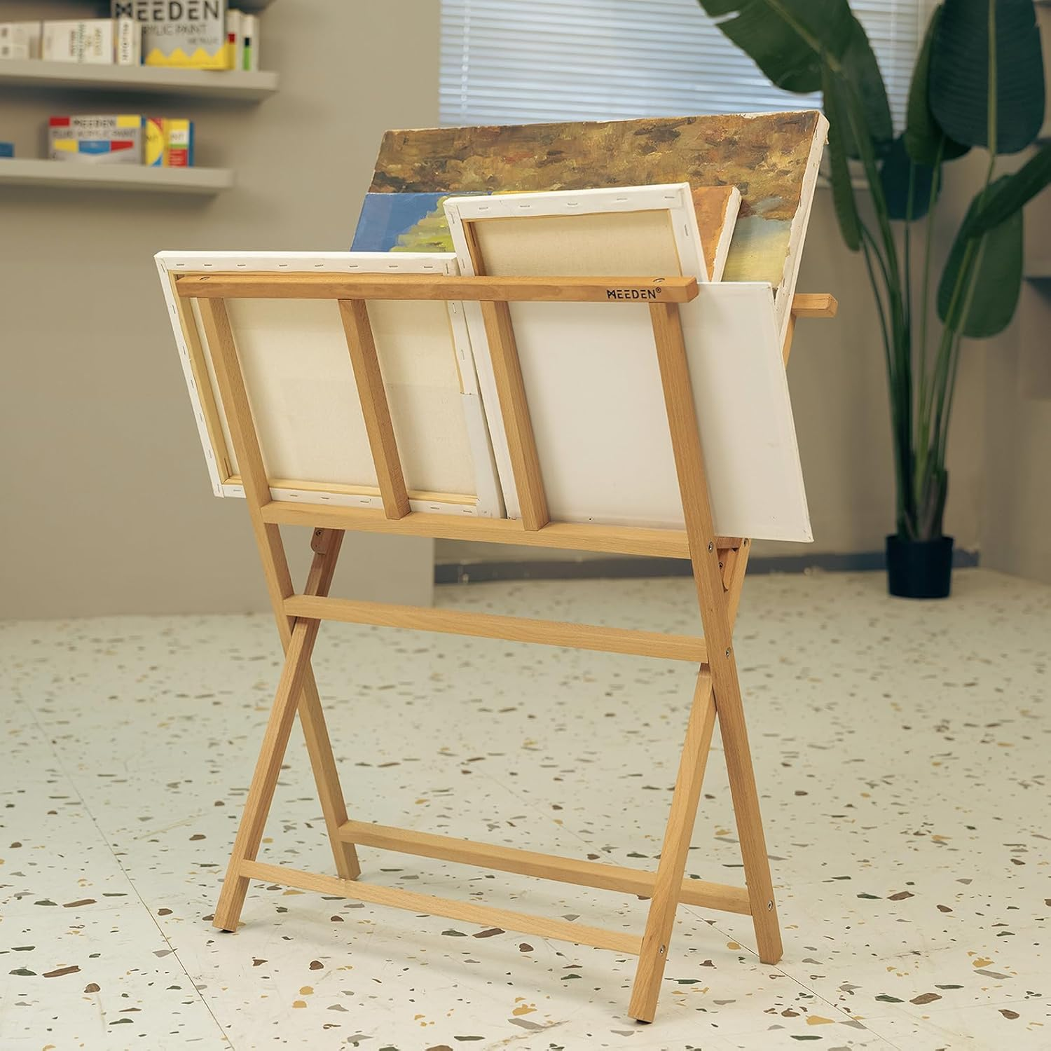 MEEDEN Folding Art Print Rack - Beechwood Art Storage Rack - Artist Storage and Display Rack for Canvas Art Prints Panels Posters Art Gallery Shows image number 6