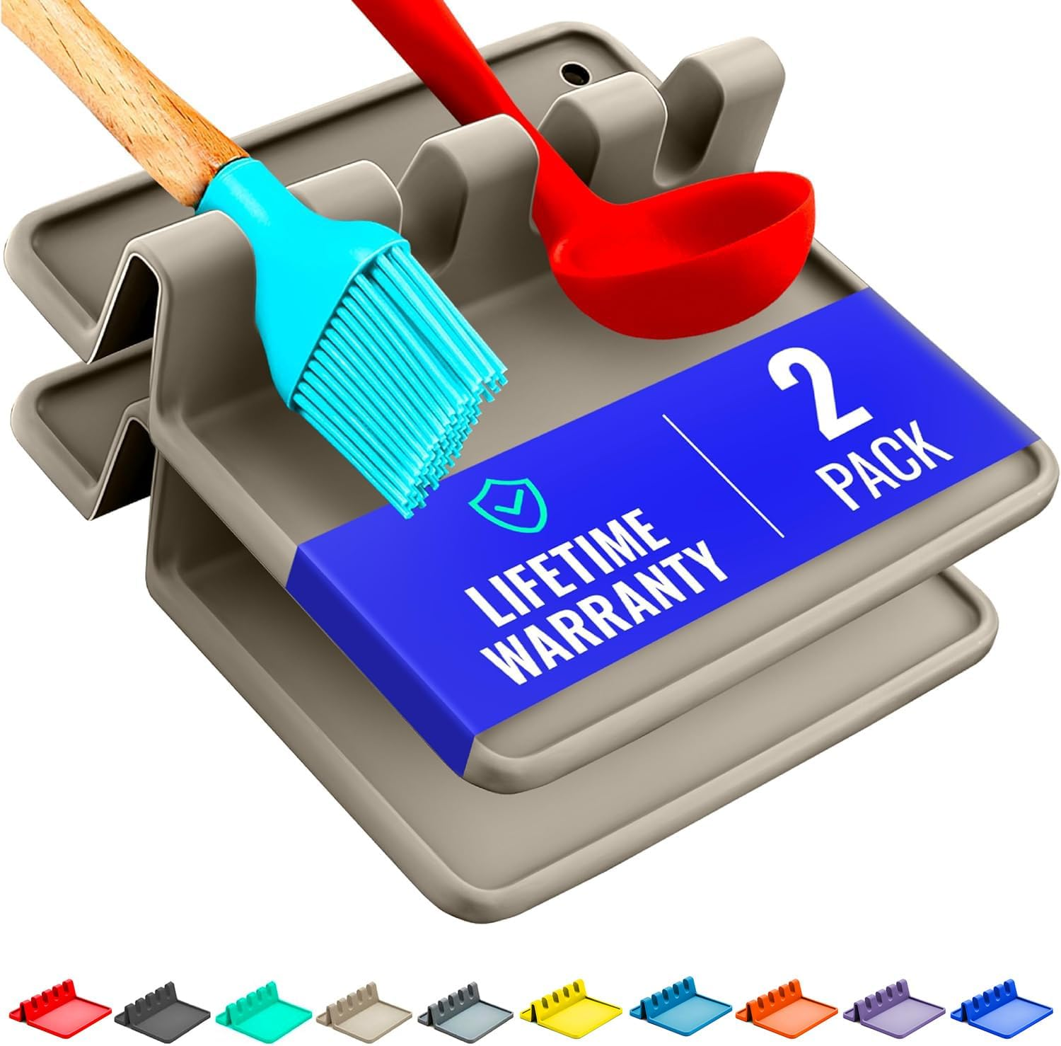 Cooler Kitchen Red Silicone Spoon Rest for Stove Top with Drip Pad (Two Pack) - Heat-Resistant, Bpa-Free Utensil Rest & Spoon Holder for Kitchen Counter - Grill Utensil Holder for Spatulas