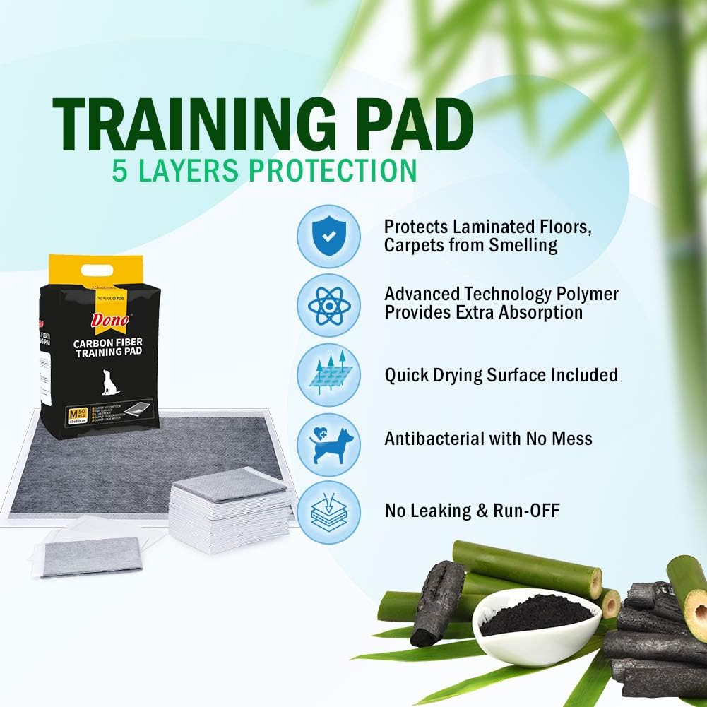 Dono Pet Training Pads Carbon Puppy Pee Wee Toilet Trainer Pads Super Absorbent Deodorizing Heavy Duty Dog Pads Medium 50-Count image number 1