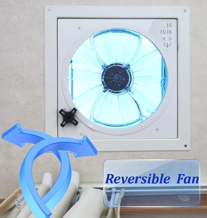 Caravan Roof Vent Fan,40X40Cm,Automatic Rain Sensor,10-Speeds and Reversible Airflow, Remote Control,Campervan Roof Vent Fan
