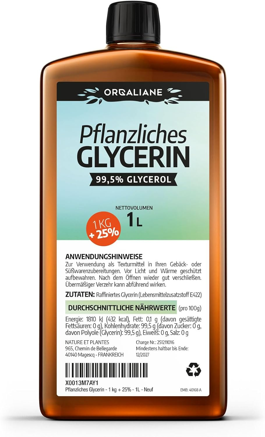 Vegetable Glycerine 1L - 1.25 Kg
