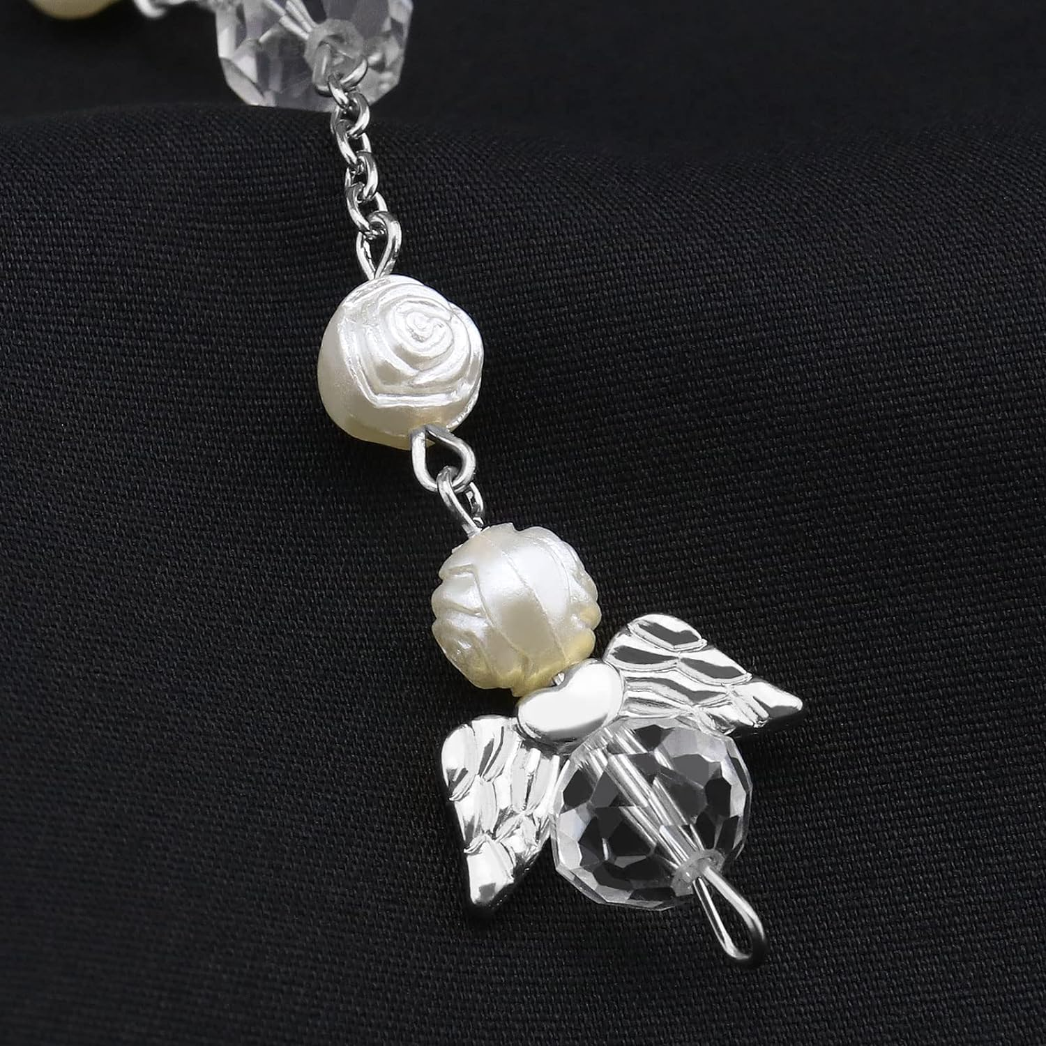 VGOL Rose Lanyard Crystal Car Charms Rhinestones Hanging Ornament Angel Pendants Decorative Accessories Silver image number 1