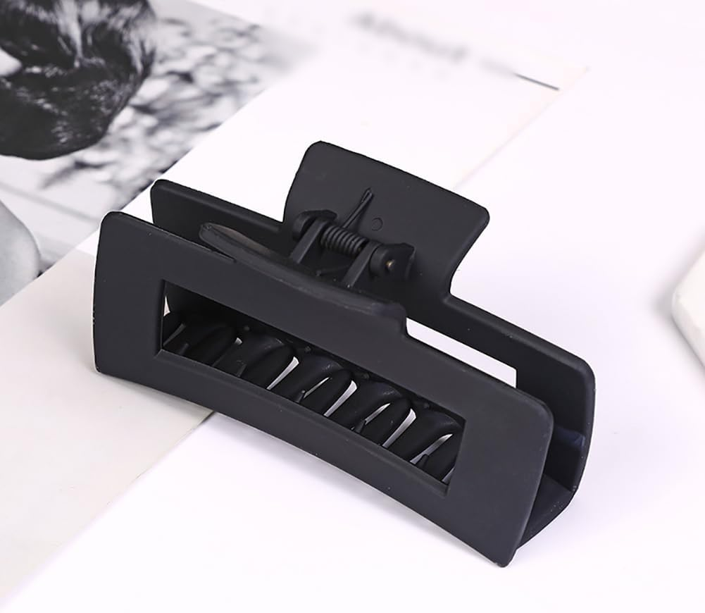 2 Pack Large Rectangle Matte Non-Slip Black Strong Hold Fashion Hair Claws Stylish Rectangle Hair Claws for Women and Girls image number 1