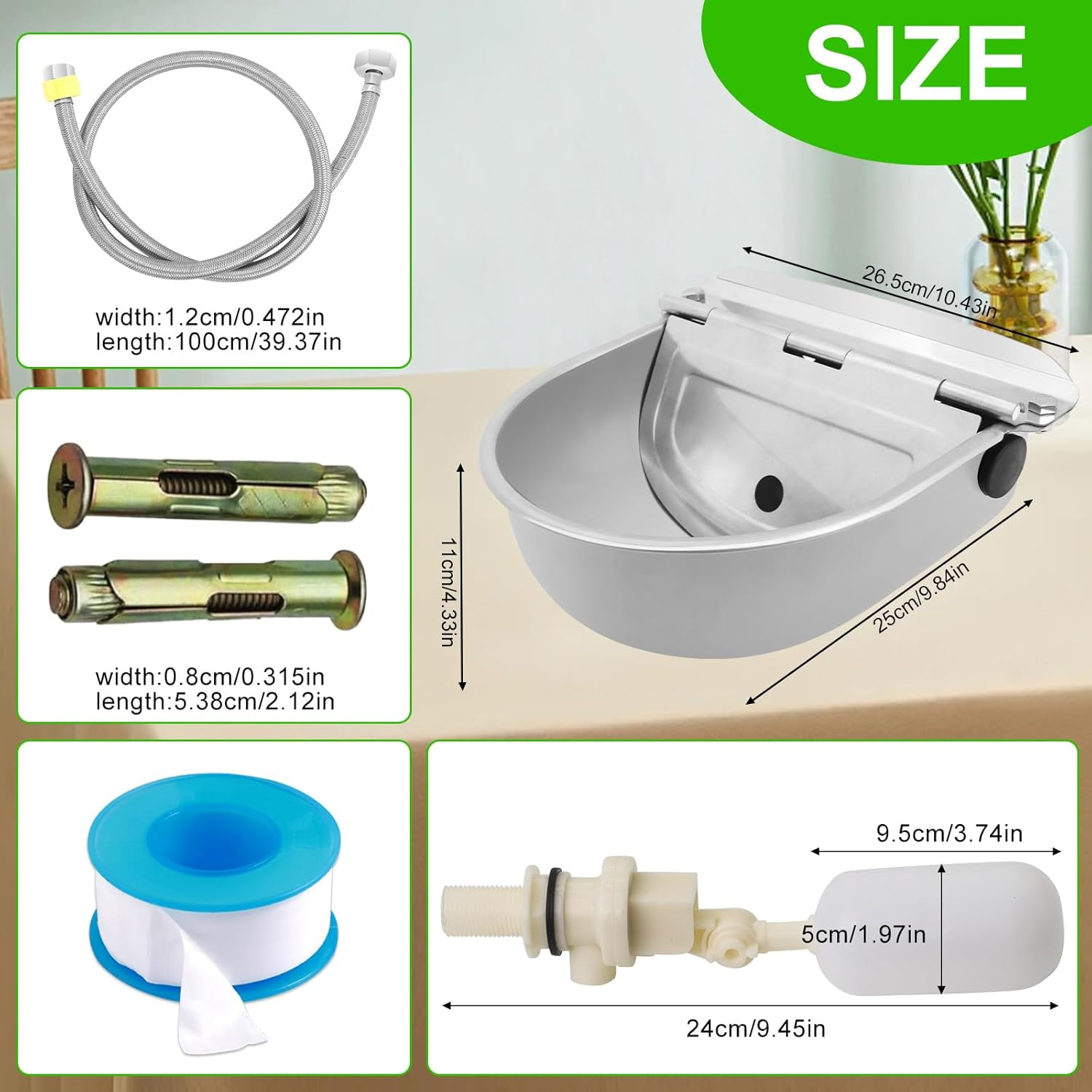 Automatic Drinking Water Bowl,Stainless Steel Drinking Bowl for Dogs,With Float Valve,Automatic Animal Drinking Water Bowl,Water Bowl,With Drain Hole Durable Stainless Steel Pet,Cat, Cow Bow,Outdoor image number 4