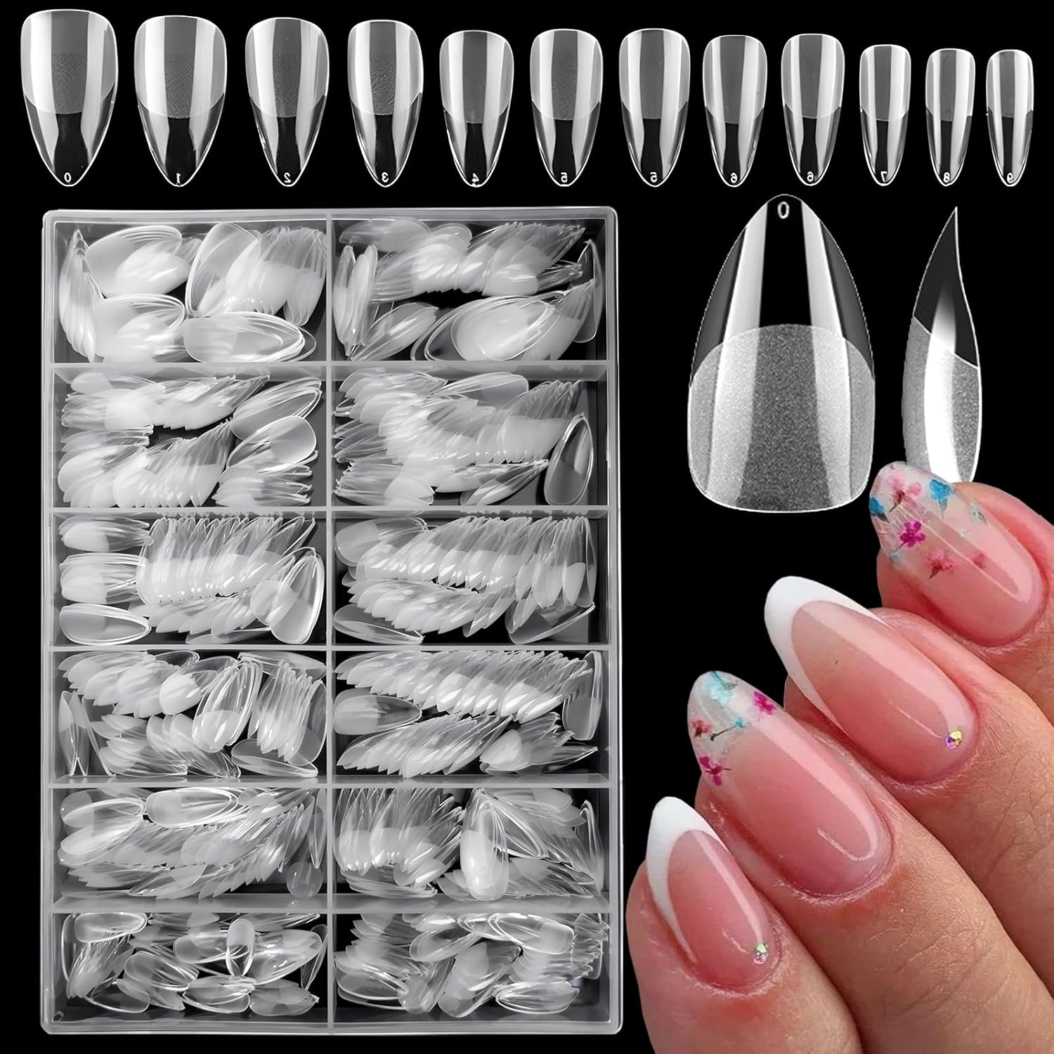 Loveourhome 600Pc Almond Gel Nail Tips Short Fake Nails Full Cover Short Stiletto Almond False Nail Clear Artificial Nail Fingernail Soft Gel Nail Tips for Acrylic Nail Extesion Press Nail Making image number 3