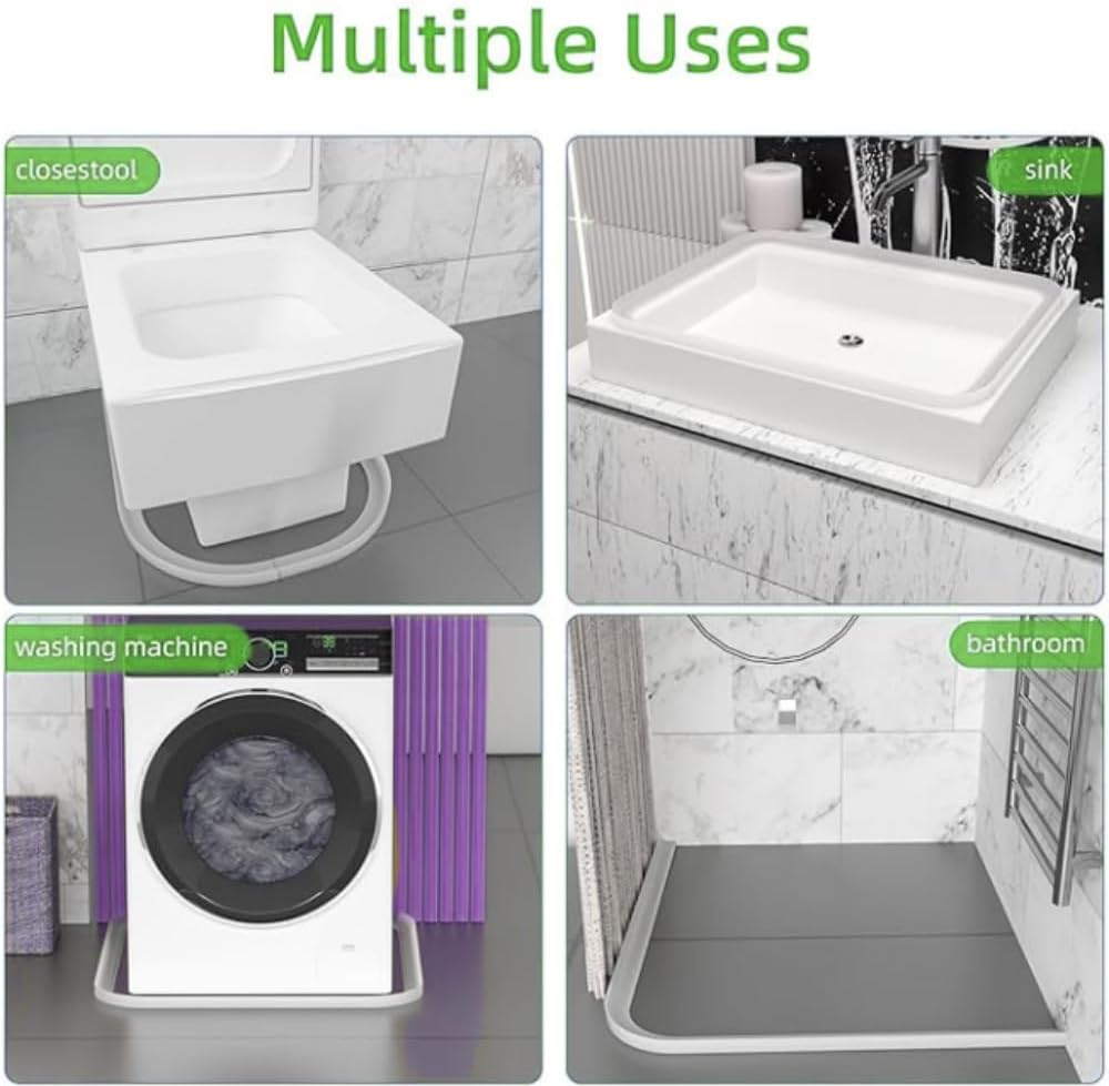 79Inch Silicone Collapsible Water Dam, Streamlined Water Flow Self-Adhesive Silicone Water Barrier, High 1.2Cm Collapsible Water Guard for Kitchen Countertop Bathroom Floor Bathtub (Translucent) - White image number 7