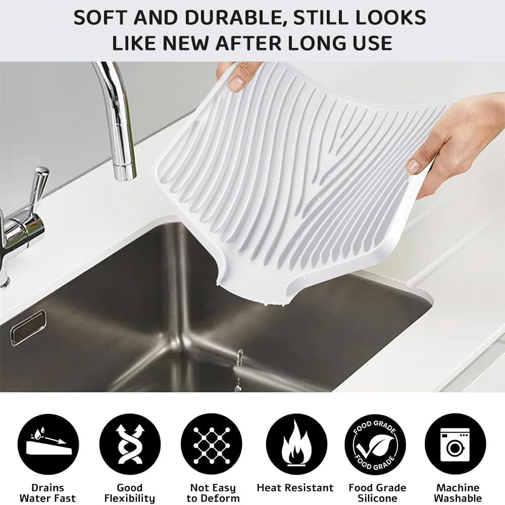 Silicone Kitchen Counter Mat Set &ndash; Non-Slip Dish Drying Mat, Faucet Splash Guard, Sink Protector & Heat-Resistant Bar Spill Mat for Home, Coffee Bar, or Bathroom image number 3