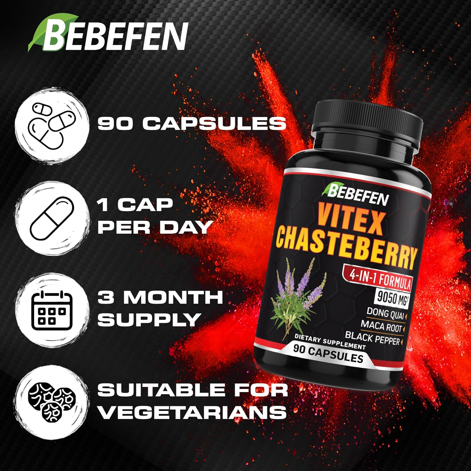 9050Mg Vitex Supplement for Women - Menopause Support, Energy Production, Skin & Women'S Health - Dong Quai, Maca & Black Pepper - 3-Month Supply image number 2