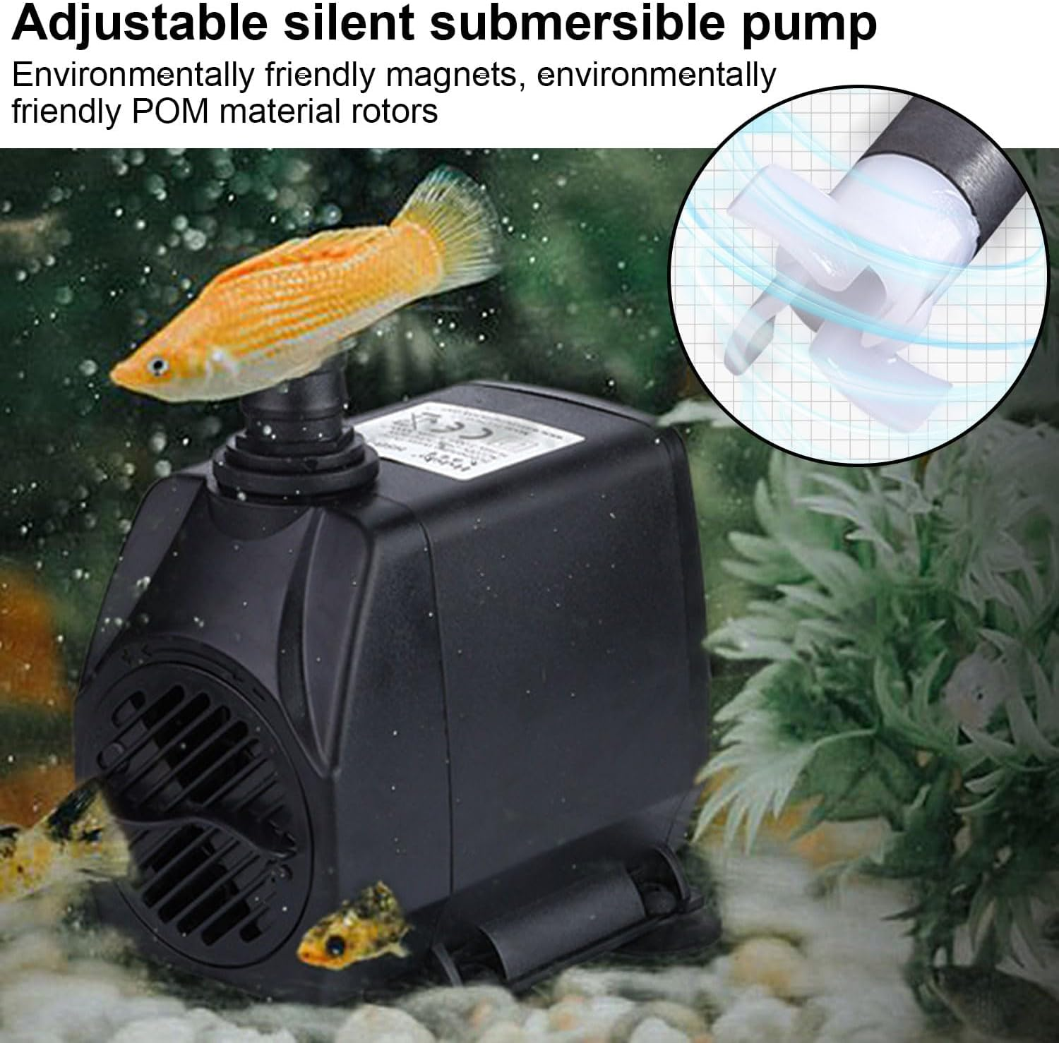 Submersible Pump, 600L/H 10W Quiet Water Pump, Mini Adjustable Water Pump for Gardening, Wigwams, Fish Tanks, Gardens, Fountains, with Two Diameter Nozzles image number 4