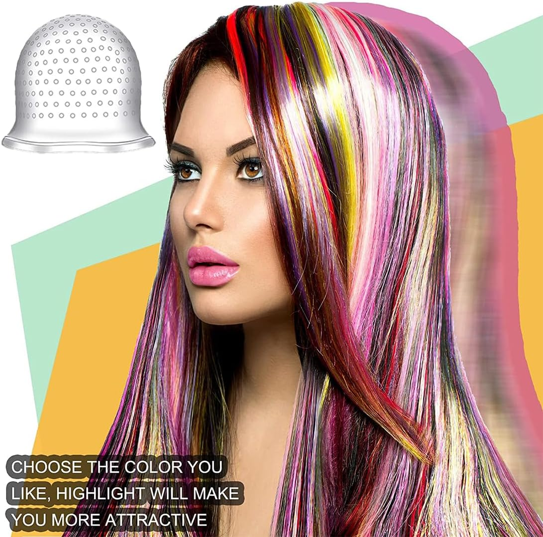 Silicone Highlight Cap, Highlight Cap, Reusable Salon Hairdressing Cap, Highlight Hair Cap, Salon Hair Dye Cap for Women Girls Colouring Hair, with Metal Hooks, White