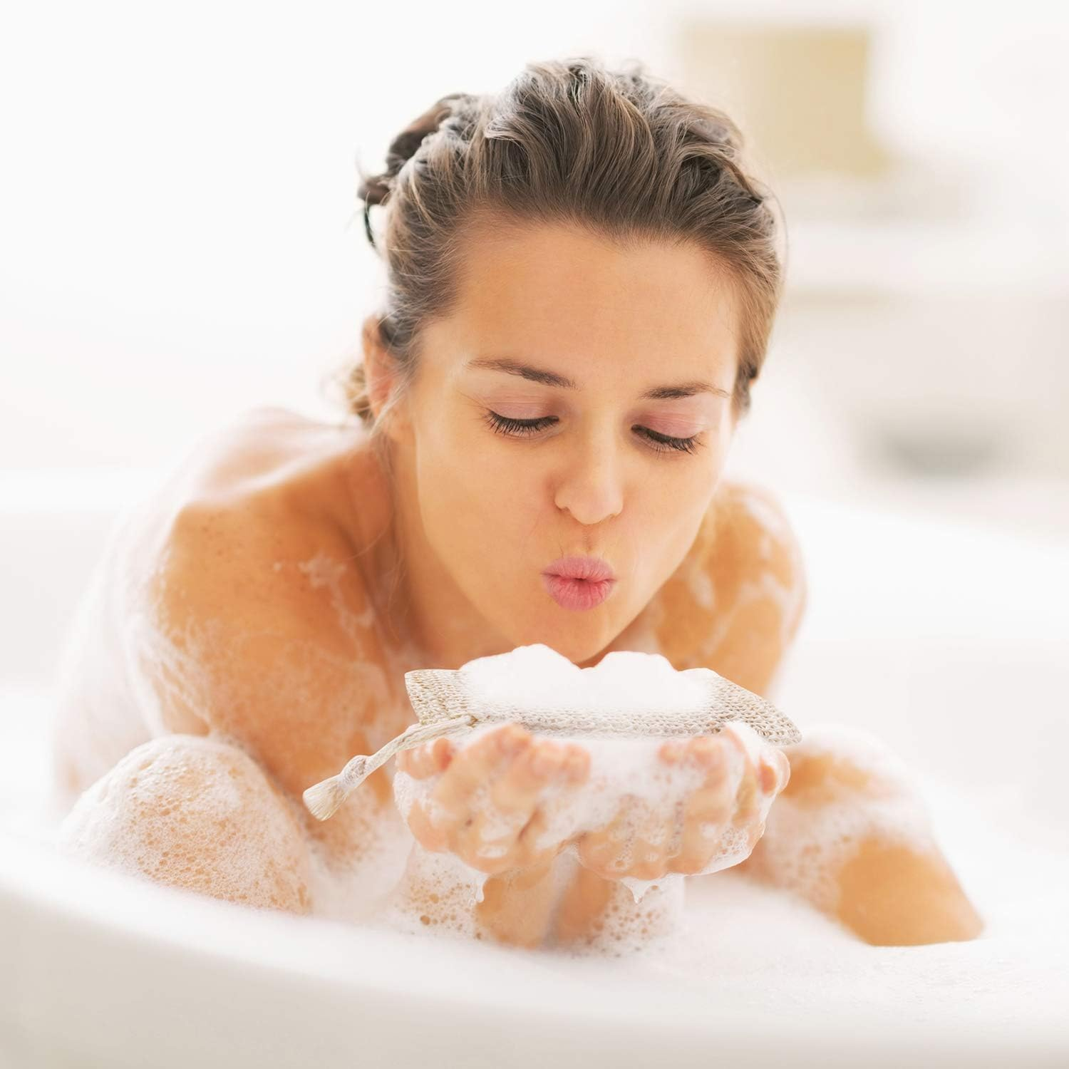 40 Pack Soap Exfoliating Bag Pouch Soap Saver Natural Ramie Soap Bag Hand Made Soap Bag Mesh Soap with Drawstring for Bath & Shower Use image number 4