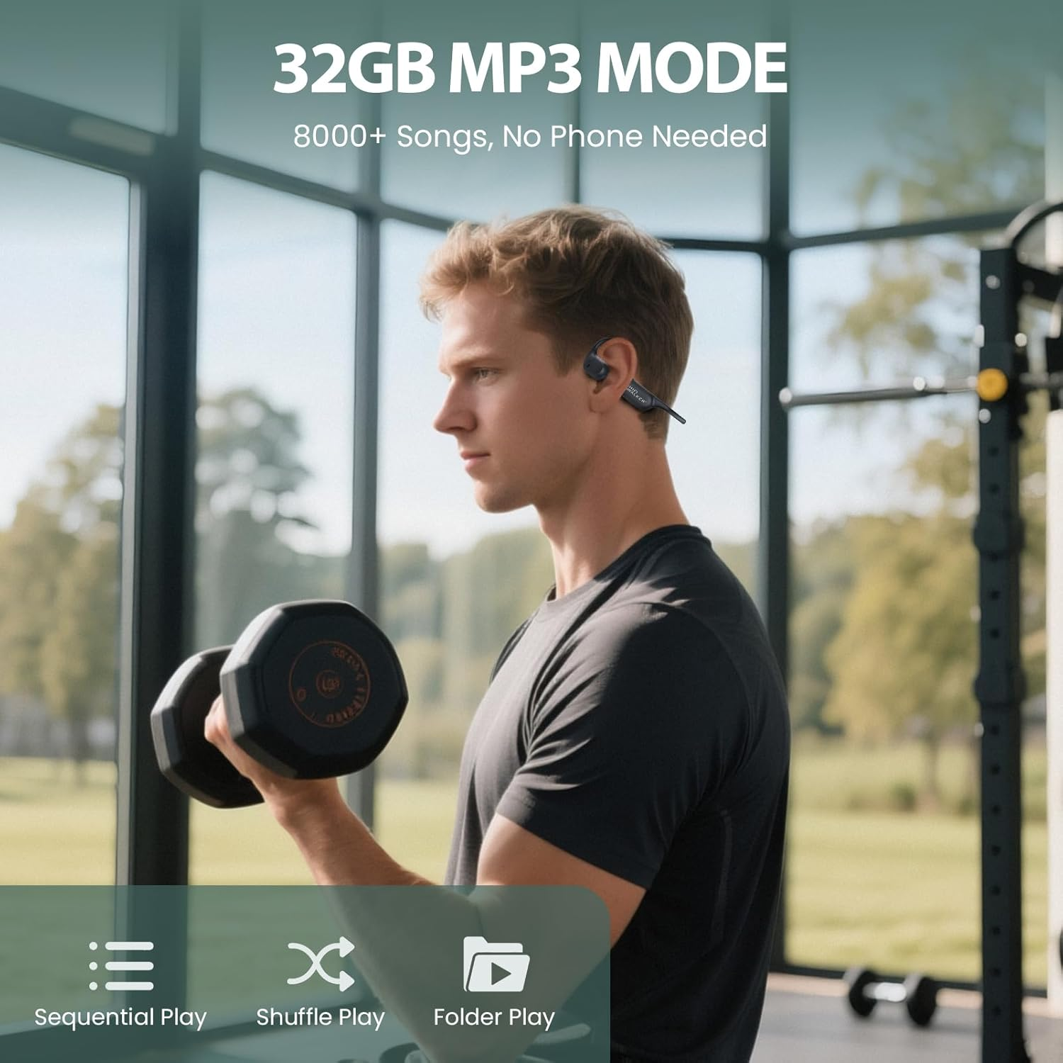 HIFI WALKER T10 Fit Open Ear Sports Headphones Bluetooth 5.4, 32GB MP3 & Wireless Air Conduction Headphones, 15H Playtime Lightweight Comfort, IPX5 Sweatproof for Sports, Running, Workout, Cycling image number 3