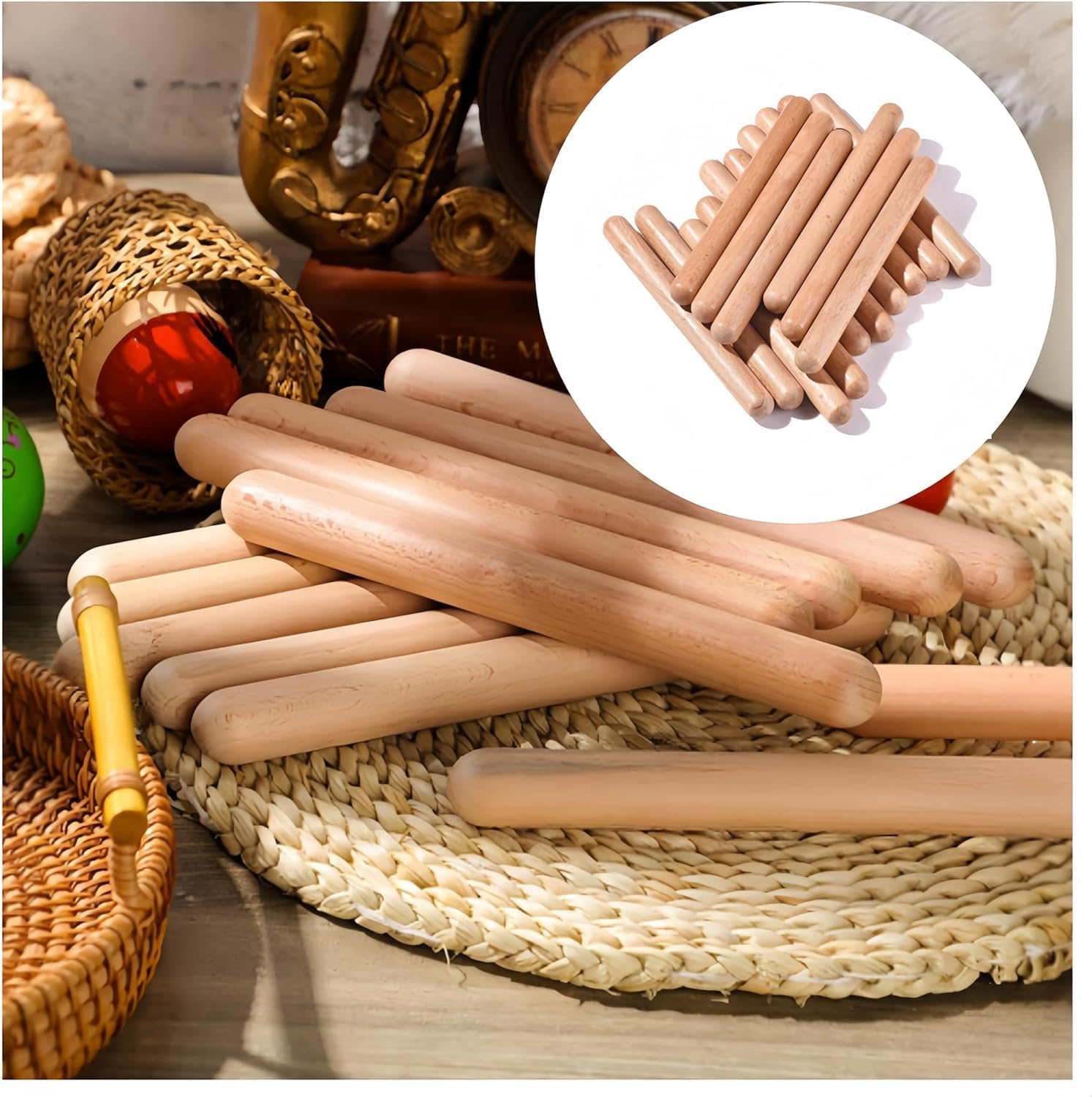 Ai-Oumleef 16Pcs Rhythm Music Sticks, Musical Sticks,Rhythm Blocks Percussion Music Sticks for Beginner Music Sticks Rhythm Sticks Clapping Sticks (Wood image number 3