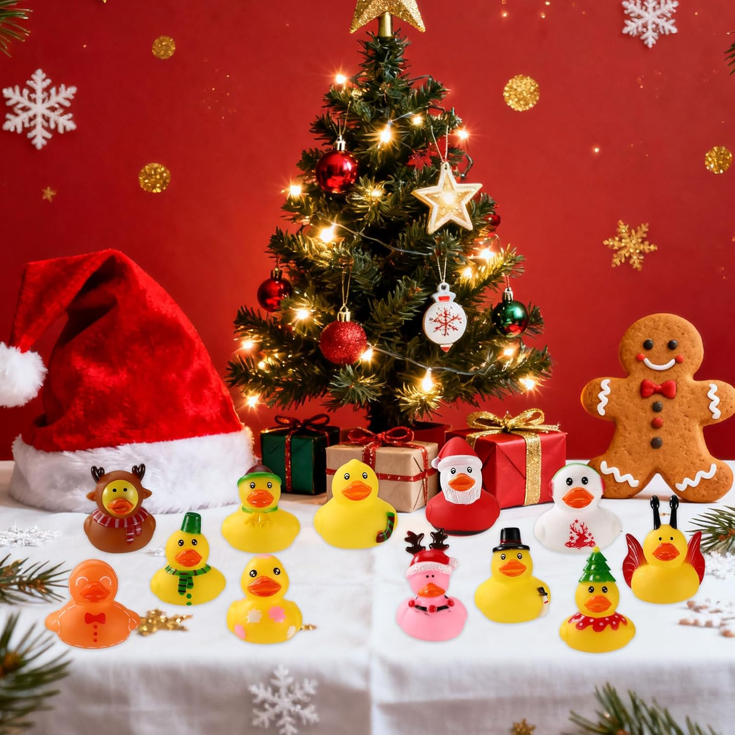 12Pcs Small Ducks, Rubber Adorable Assorted Tiny Christmas Ducks Funny Christmas Themed Rubber Toys Suitable for Office Home Party Decoration Supplies image number 2