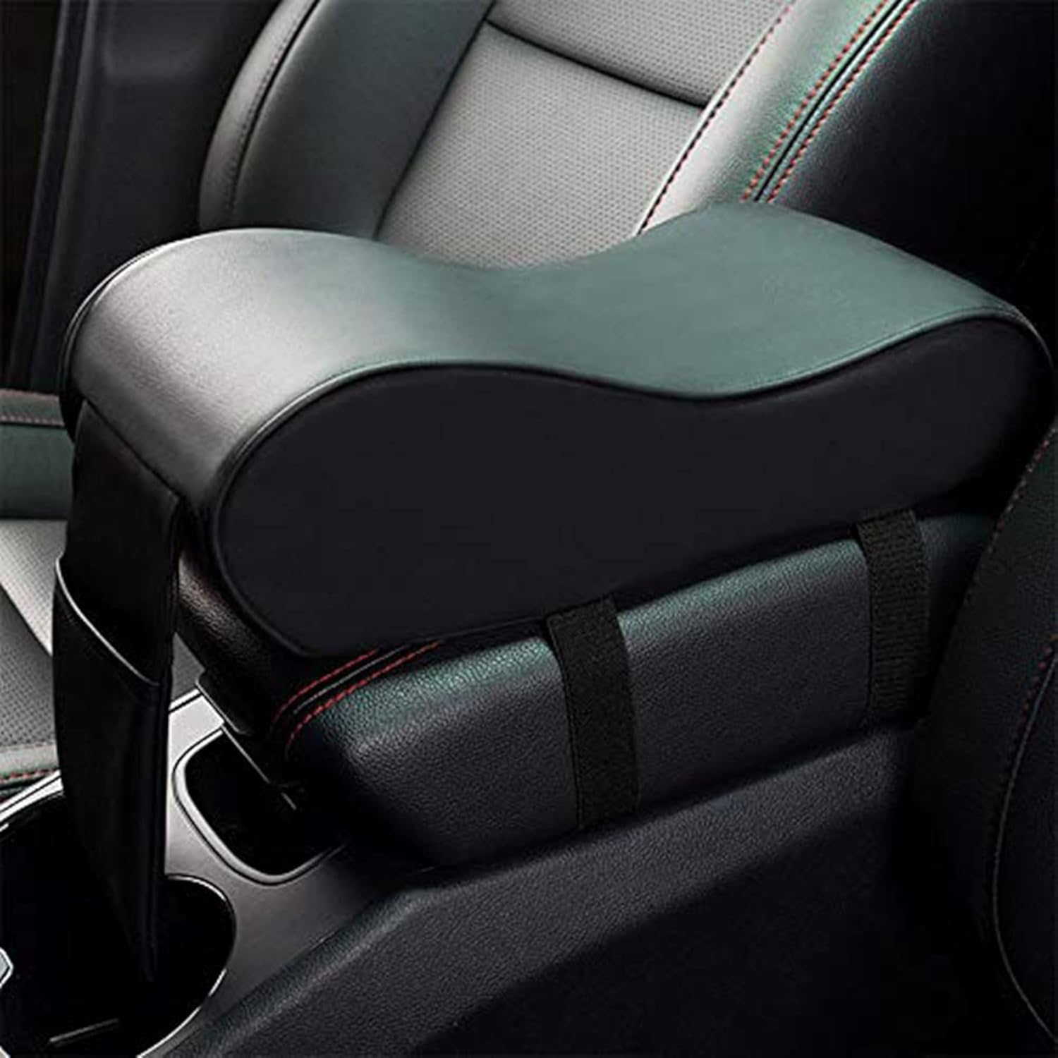 Car Armrest Cushion,Memory Foam Arm Rest for Car,Center Console Armrest with Phone Holder Storage Bag Universal Fit for Most Car (Black)