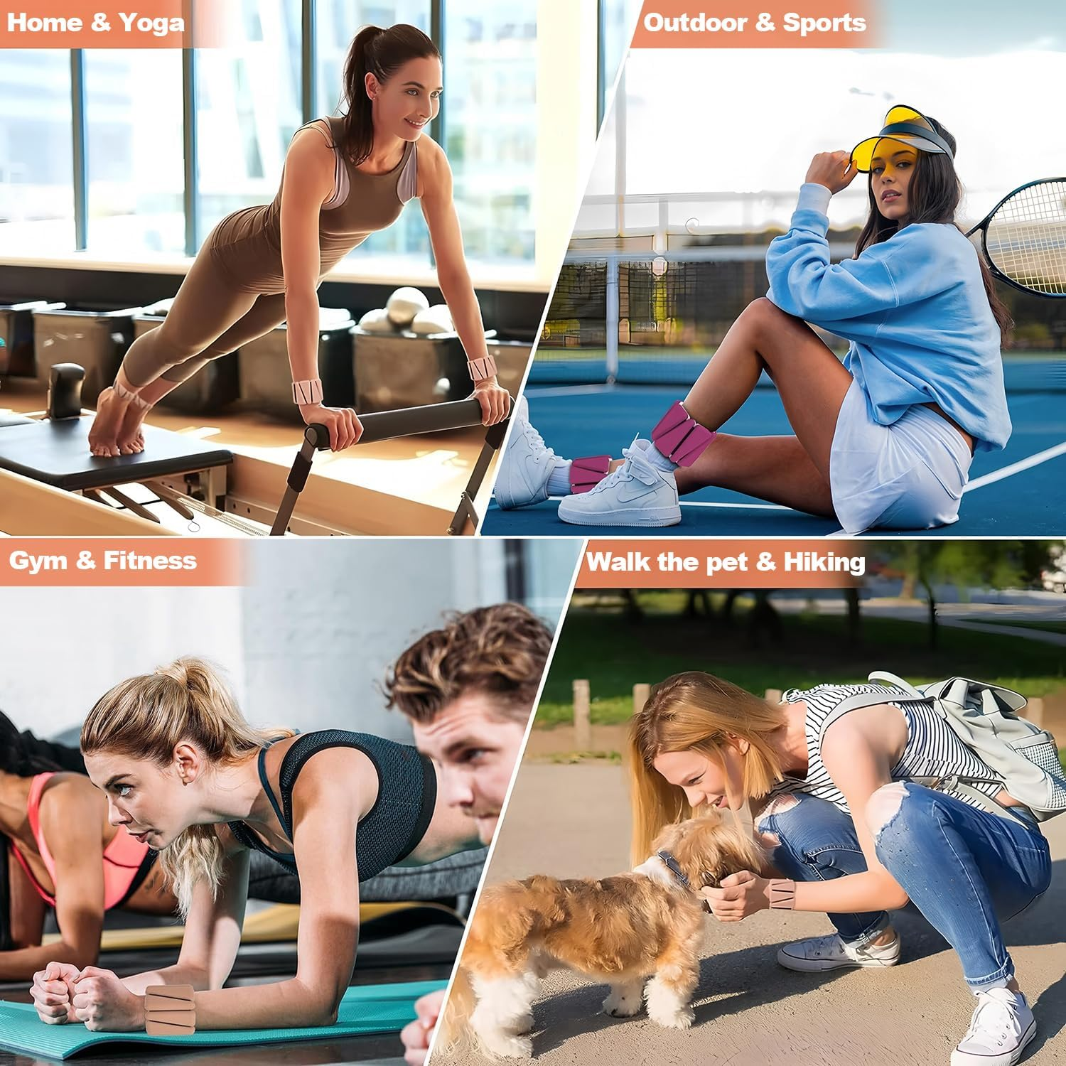 AIMANWEI Pilates Wrist Ankle Weights for Women,Set of 2(1 Lb/2 Lb Each) Adjustable Weights Training Intensity for Yoga, Dance, Pilates, Pool Exercises and Jogging for Women Men - Beige image number 4