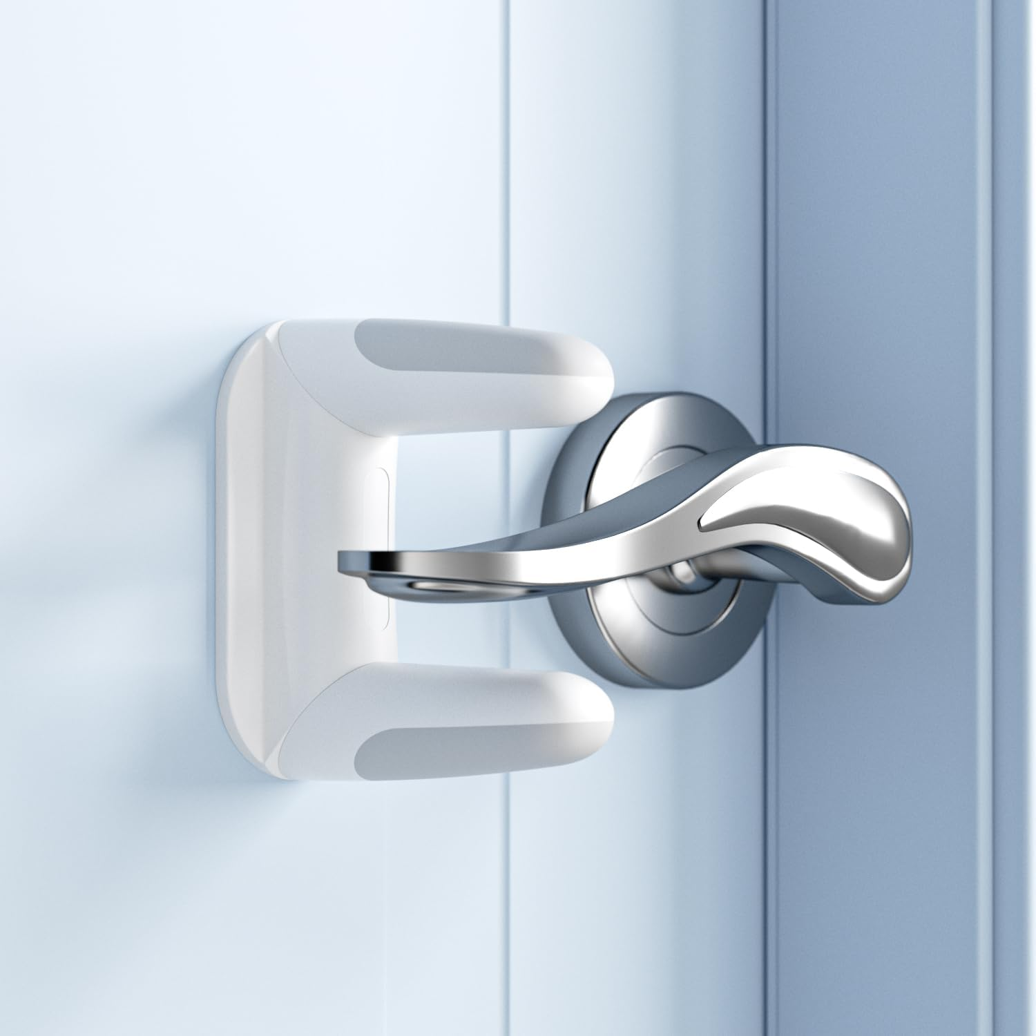 SAFELON 2 PCS Baby Safety Door Lever Locks, Door Handle Locks for Childproof & Petproof, Invisible Switch to Prevent Children from Opening the Door, No Screws or Drill (White) image number 3