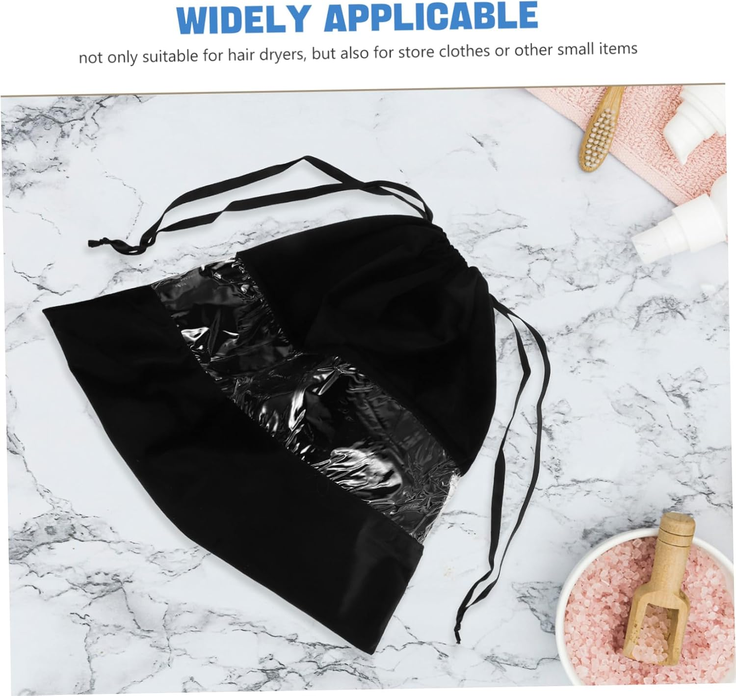 Portable Transparent Drawstring Dryer Bag Lightweight Velvet Dust Pouch for Hair Dryers Curling Tools Shoes and Purses Travel Friendly Organizer with Easy Access Closure Black - Grey image number 7