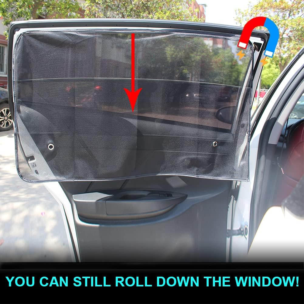 Ovege Car Window Shade 2Pcs -Car Side Window Sun Shade Baby Car Window Screen UV Protection Privacy Suction Magnetic (Back Seat 2Pcs)