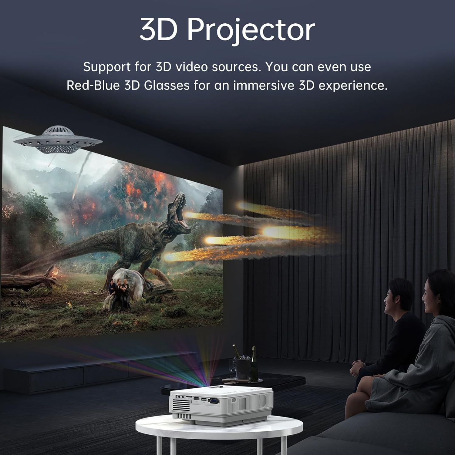 Eacam Mini Projector Support 210In Display Same Screen Technique Movie Projector Dual Speaker with Remote Control Support TV Box Computer Flash Disk TF Card for Home Theater Media Player image number 5