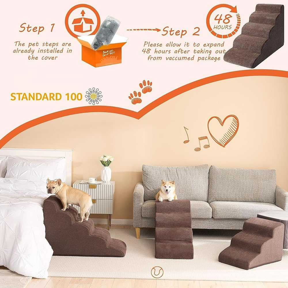 Sturdy Dog Stairs and Ramp for Beds or Couches Pet Stairs High Density Expand Foam, Pet Ramp with Washable Cover image number 6
