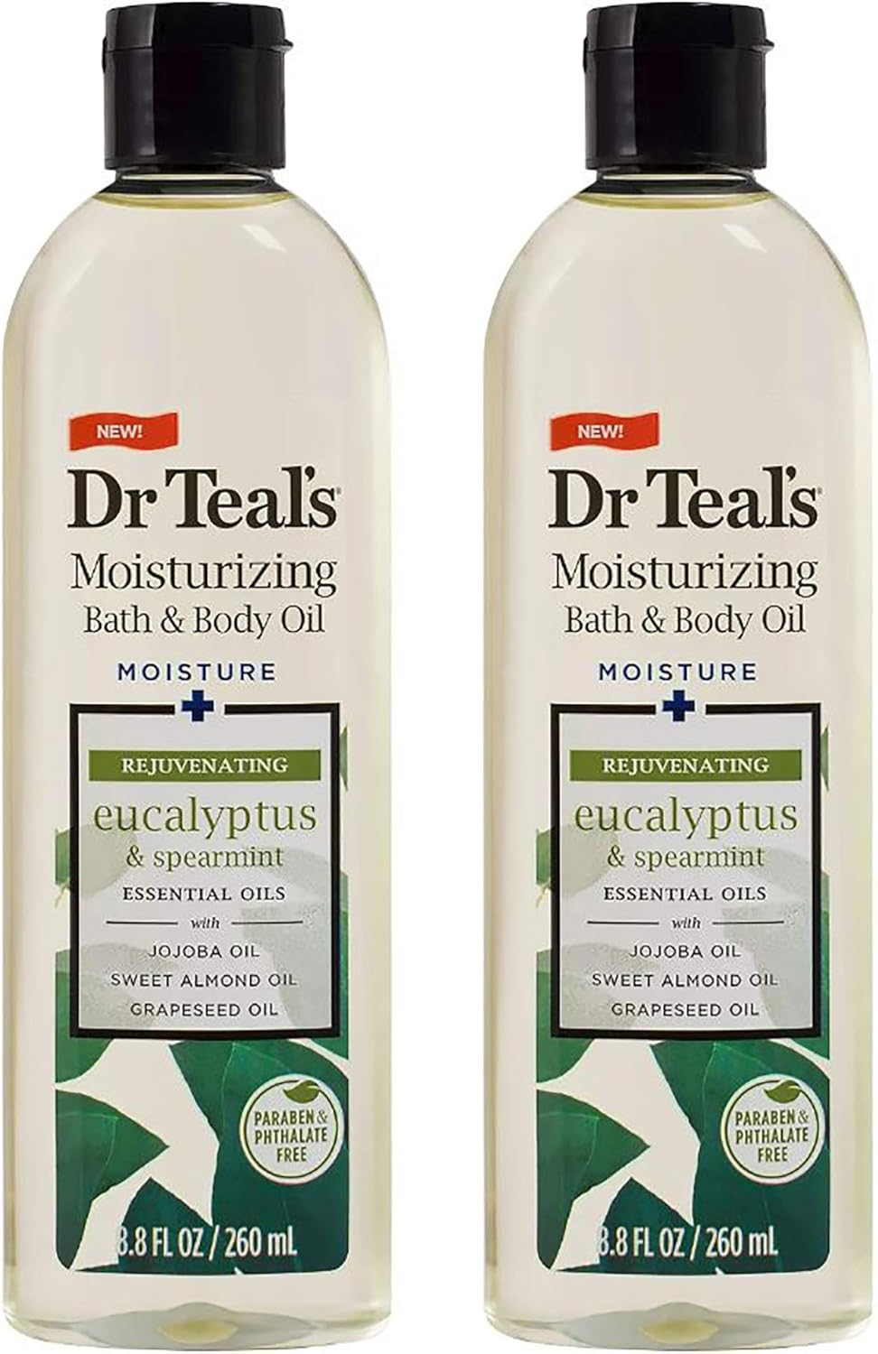 Dr Teal'S Epsom Salt Eucalyptus and Spearmint Essential Oil Bath Additive - Pack of 2, 8.8 Fluid Oz Ea - Relaxation and Relief with Quick Absorbing Formula for Moisturizing Skin image number 1