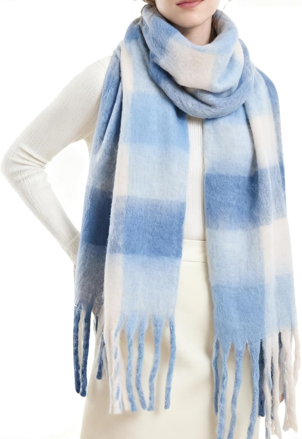 Youcoscos Winter Scarf for Women Oversized Chunky Plaid Scarves Large Plaid Thick Soft Warm Blanket Scarfs Tassel Shawl