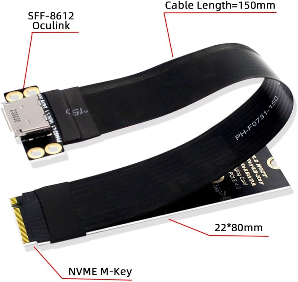 Chenyang Oculink SFF-8612 to PCI-E 4.0 NVME M.2 M-Key Host Ribbon Flex Extension Cable Adapter Support 2230/2242/2260/2280 for External Graphics Card & SSD image number 5