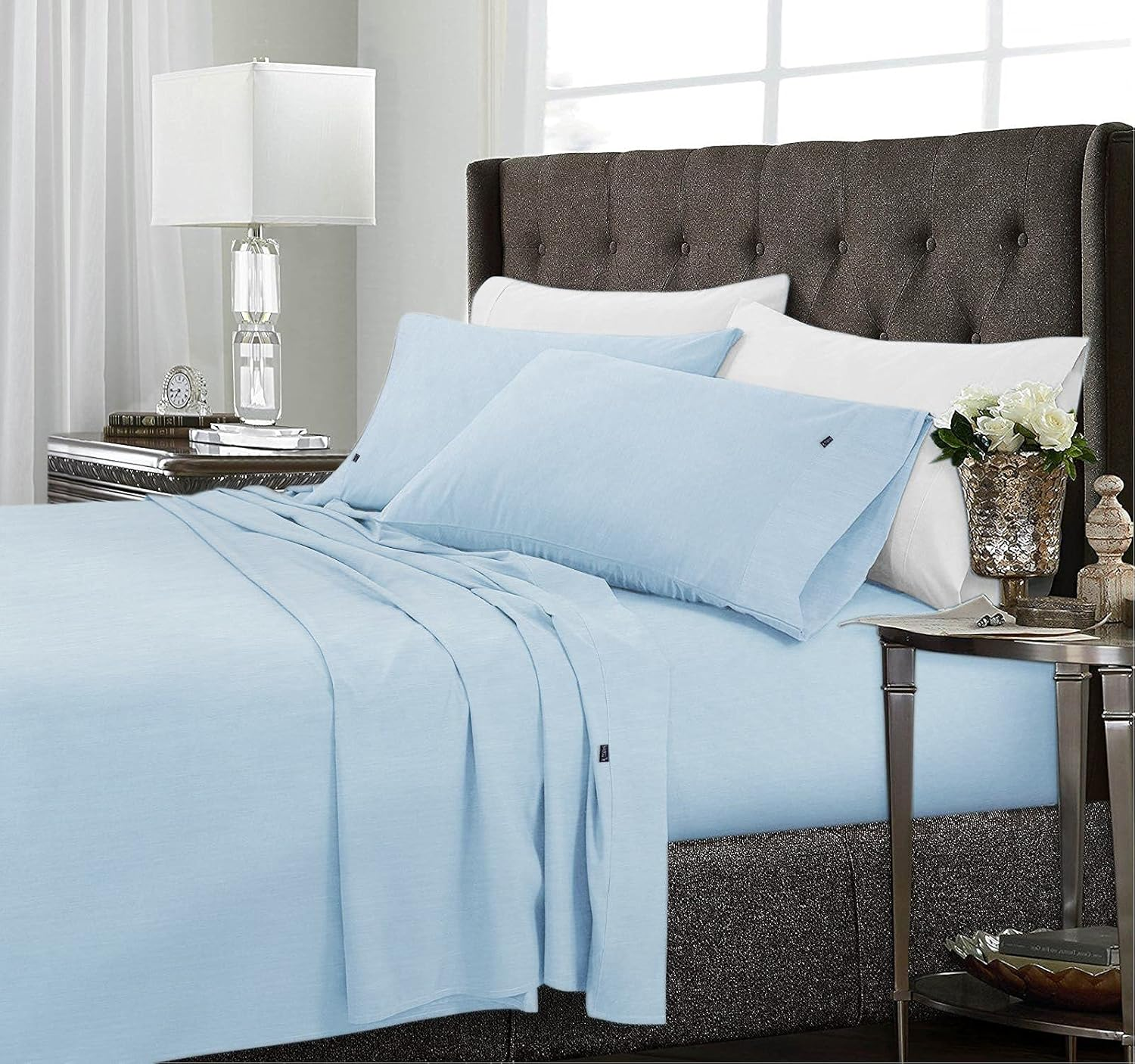 Ramesses 2000 Thread Count Antibacterial Cooling Bamboo Sheet Set, Queen, Tea Rose - Avocado image number 7