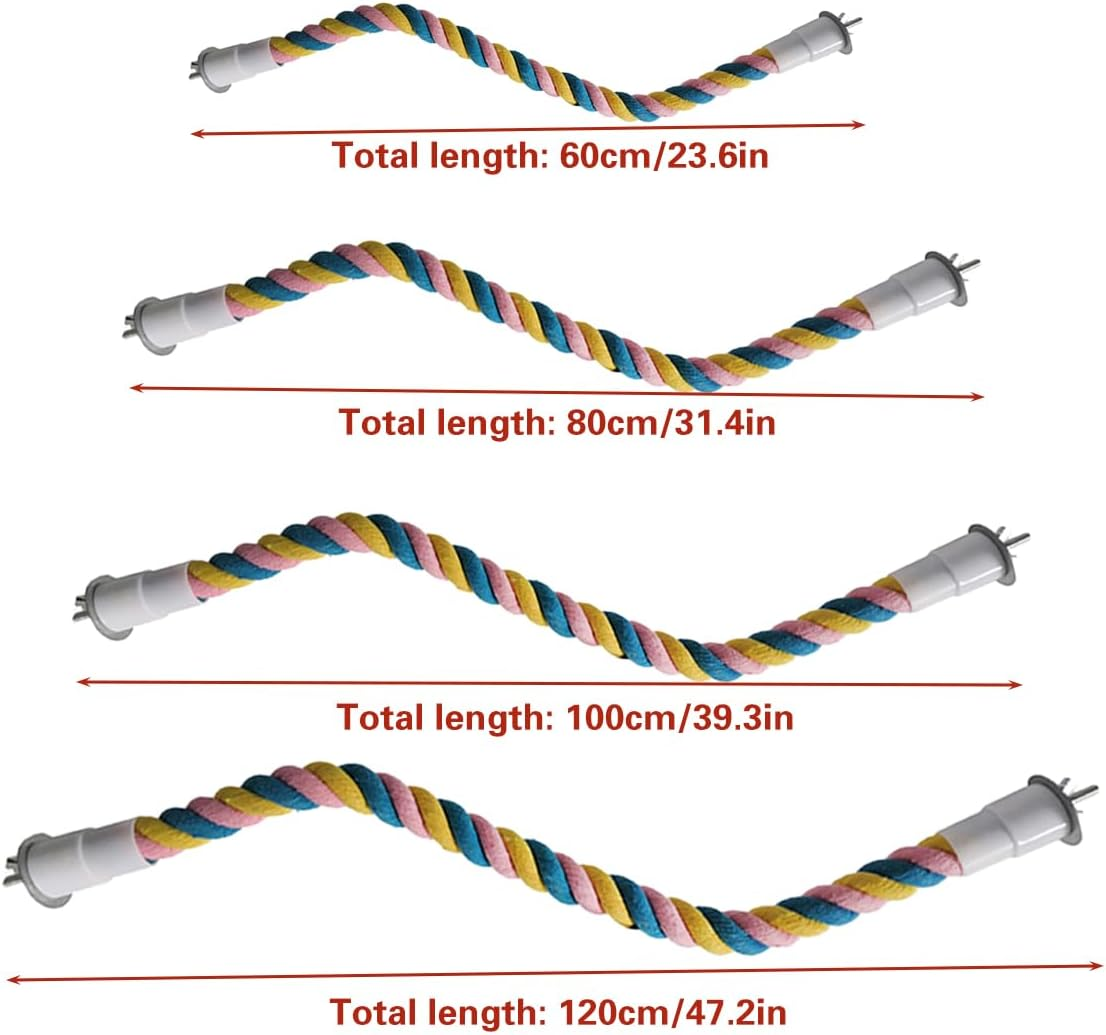 AIMALL U-Shaped Parrot Climbing Cotton Rope Bird Toy with Metal Screw Ends, Multicolour Bird Cage Stand Perch for Cockatiels Budgies Conures, 23.6In 31.5In 39.3In 47.2In Options image number 3