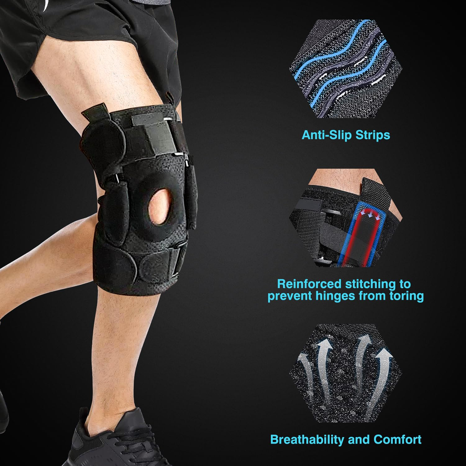 JOLAYSO Hinged Knee Brace with Side Stabilizers & Removable Metal Hinges for ACL, MCL, Meniscus Tear, Arthritis, Tendon Pain Relief & Recovery Support for Running - Men & Women (Adjustable for Small/Medium/Large) image number 5