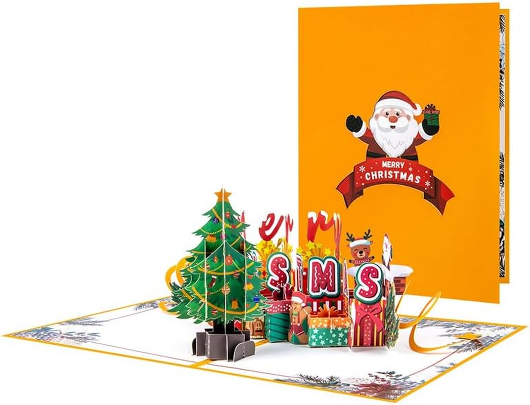 3D Pop up Christmas Card Merry Christmas Greeting Cards Happy New Year Xmas Gift Cards Happy Holiday Theme Card, Yellow 1