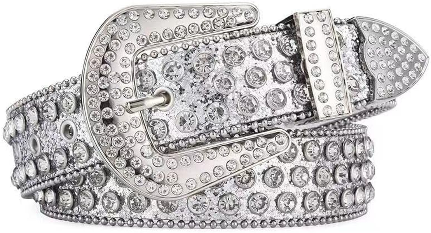 Rhinestone Belt for Women Men - Western Cowgirl Sequin Diamond Bling Studded Belts for Jeans Pants image number 4