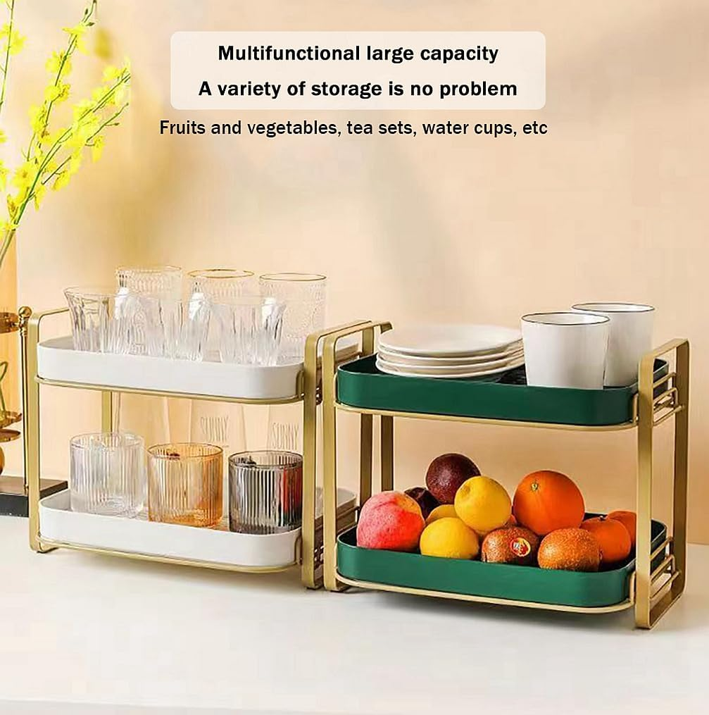 2-Tier Kitchen Cup Shelf ,Dish and Bowl Storage Organizater, Water Cup Glass Cup Coffee Cup Mug Cup Stemware Cup Storage Rack,Cupboard Cabinet Countertop Tray Household Vegetable Drain Rack (White) image number 6