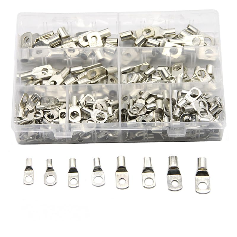 AIMALL 100/220/240Pcs 4WD Cable Lug Ring Battery Copper Tube Connector Kits Terminal Crimper, Silver Tinned Copper, for 4WD, UL Approved