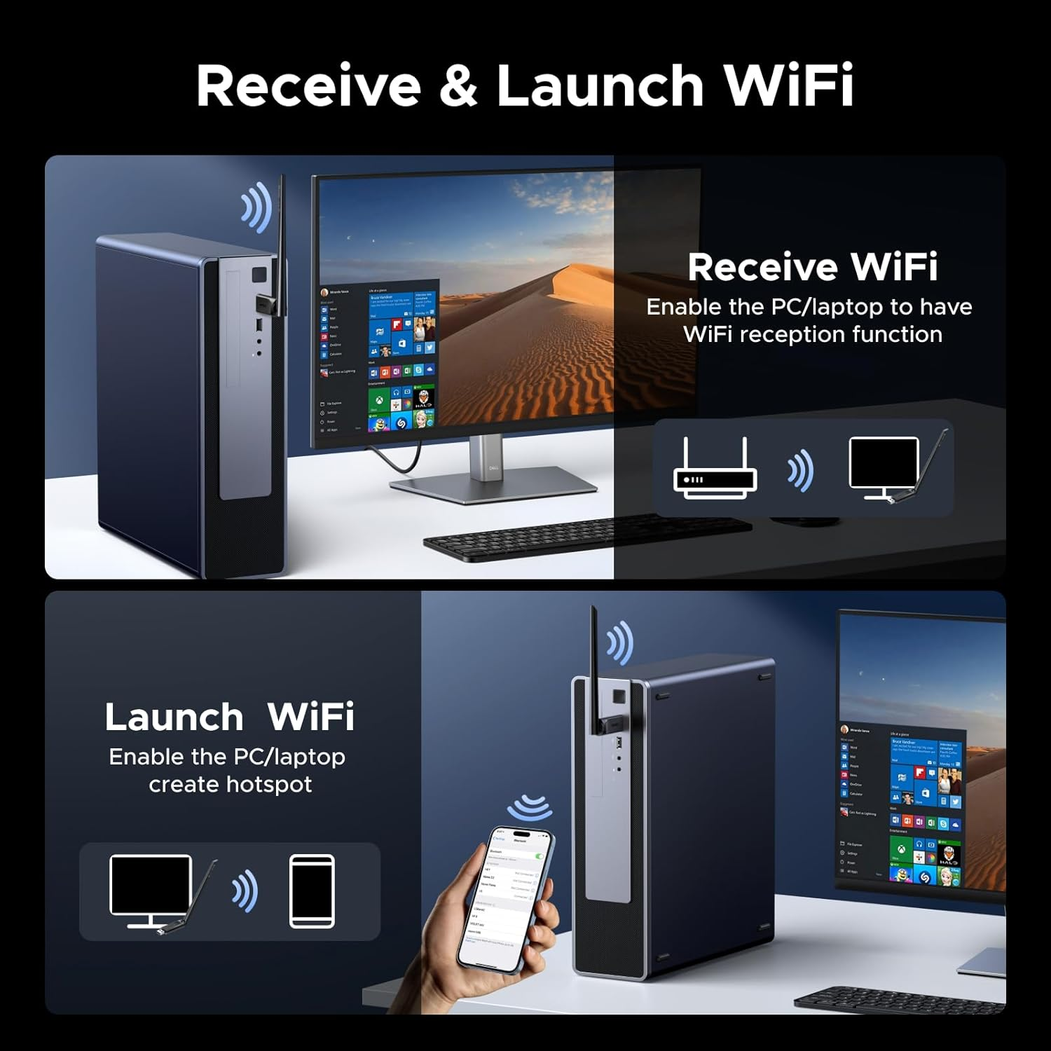 UGREEN AX900 + Bluetooth 5.4 USB Bluetooth Wifi Adapter, Wifi Dongle for Desktop PC with 5Ghz/2.4Ghz Dual Band, 6Dbi High Gain Antenna, Built-In Driver for Windows 10/11 image number 5