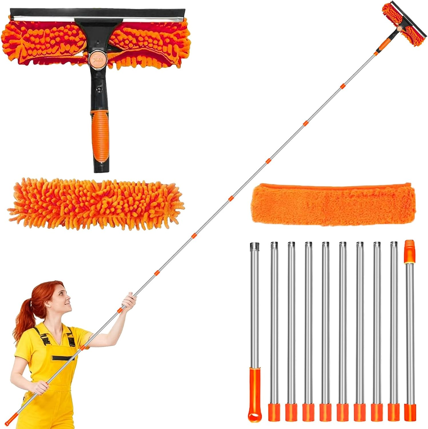 4.5 M Window Cleaner with Telescopic Rod, 2-In-1 Rotating Window Cleaning Tool Set, Window Cleaning Set with Silicone Window Squeegee and Microfibre Window Wiper image number 3