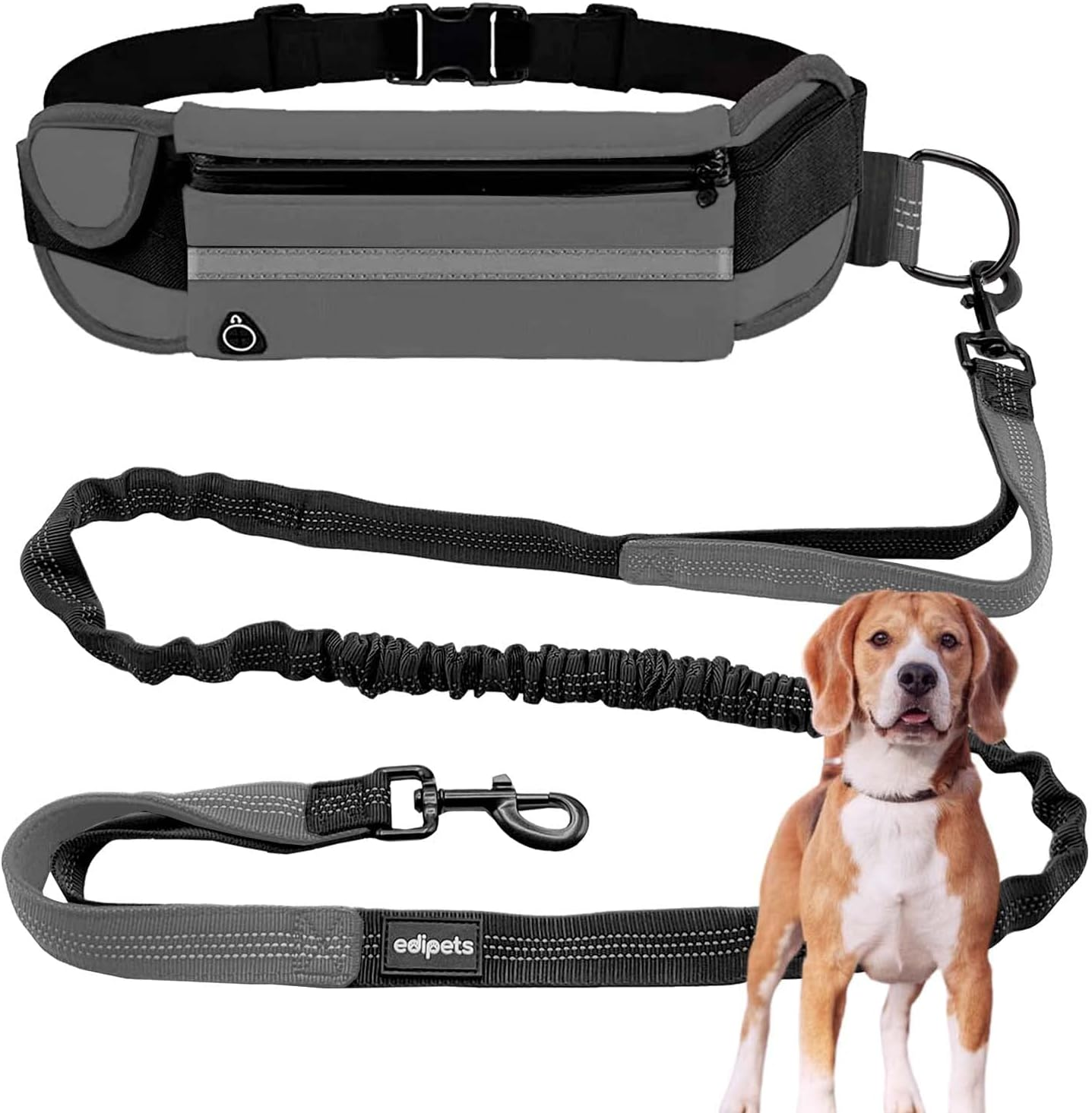 Edipets, Jogging Lead Dogs, Hands-Free, Running, Hiking, Webbing, Anti-Stress, Reflective, 160-220 Cm (Black)